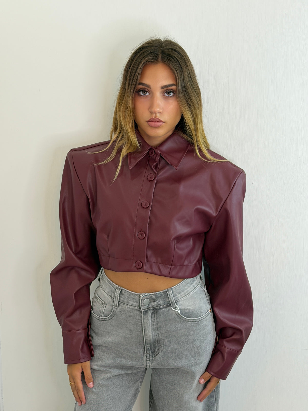 GIUBBINO CROP ECOPELLE - BORDEAUX