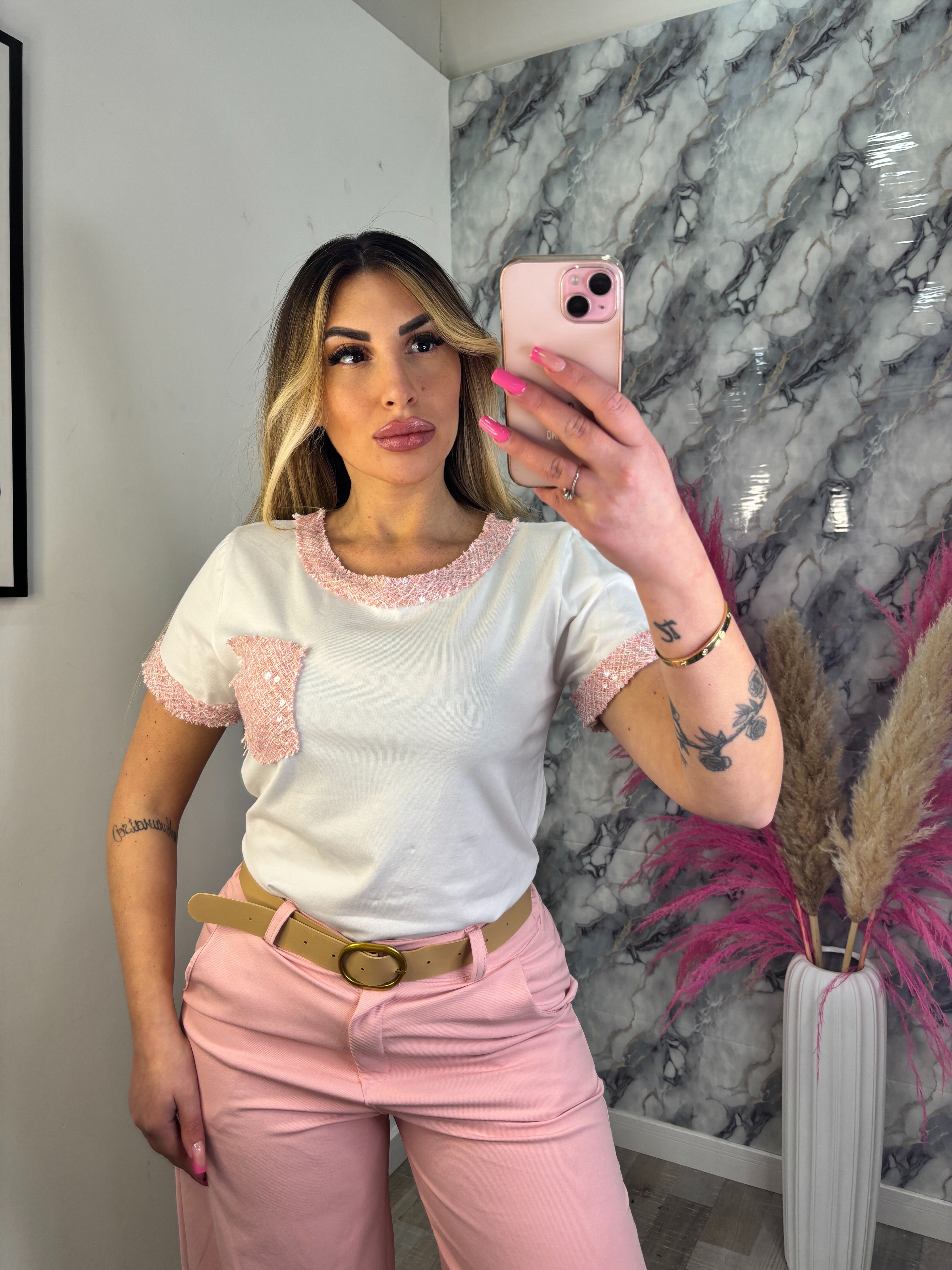 T-SHIRT PAILETTES ROSA