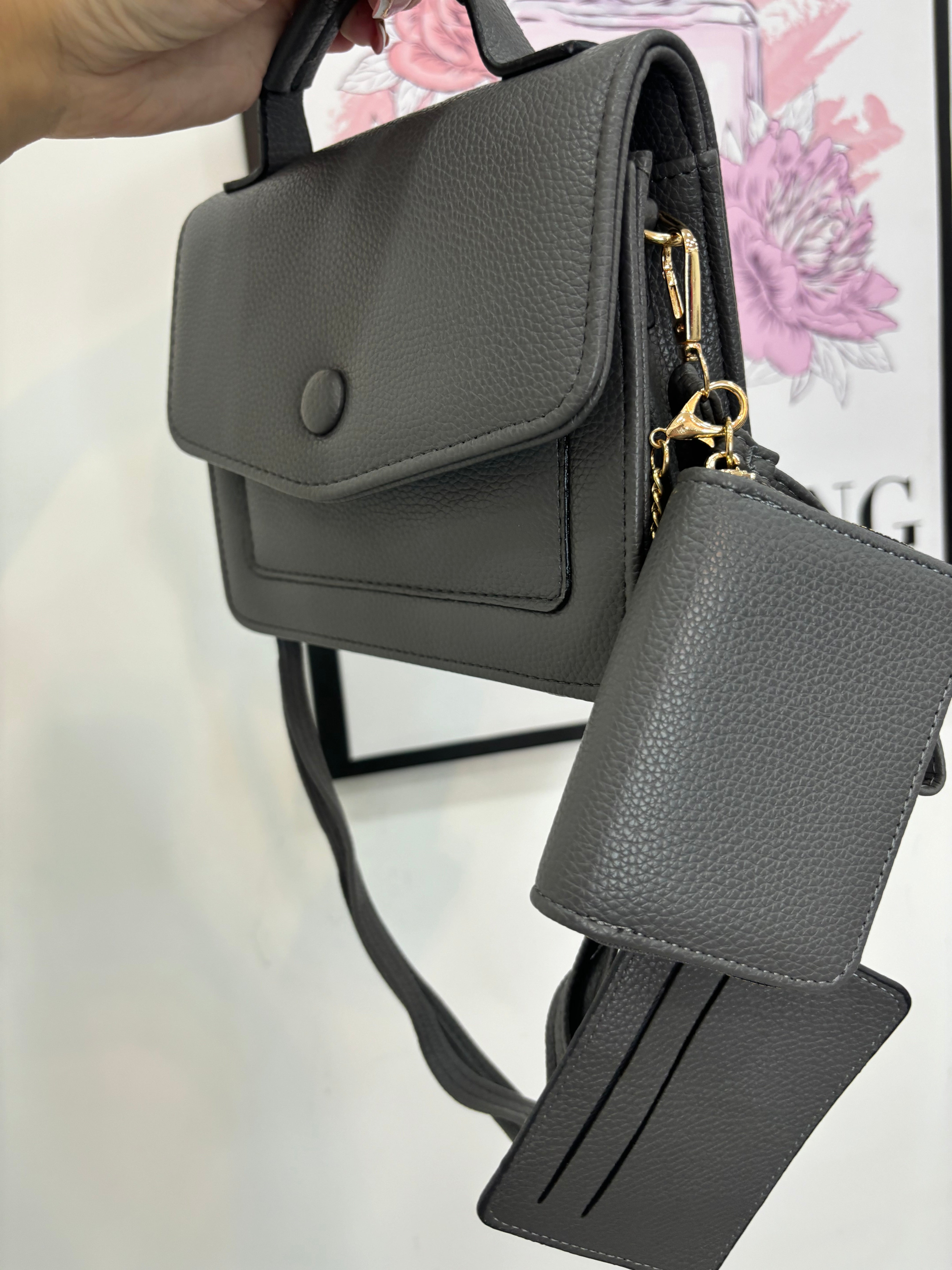 BORSA GRIGIO + PORTAFOGLIO + PORTADOCUMENTI