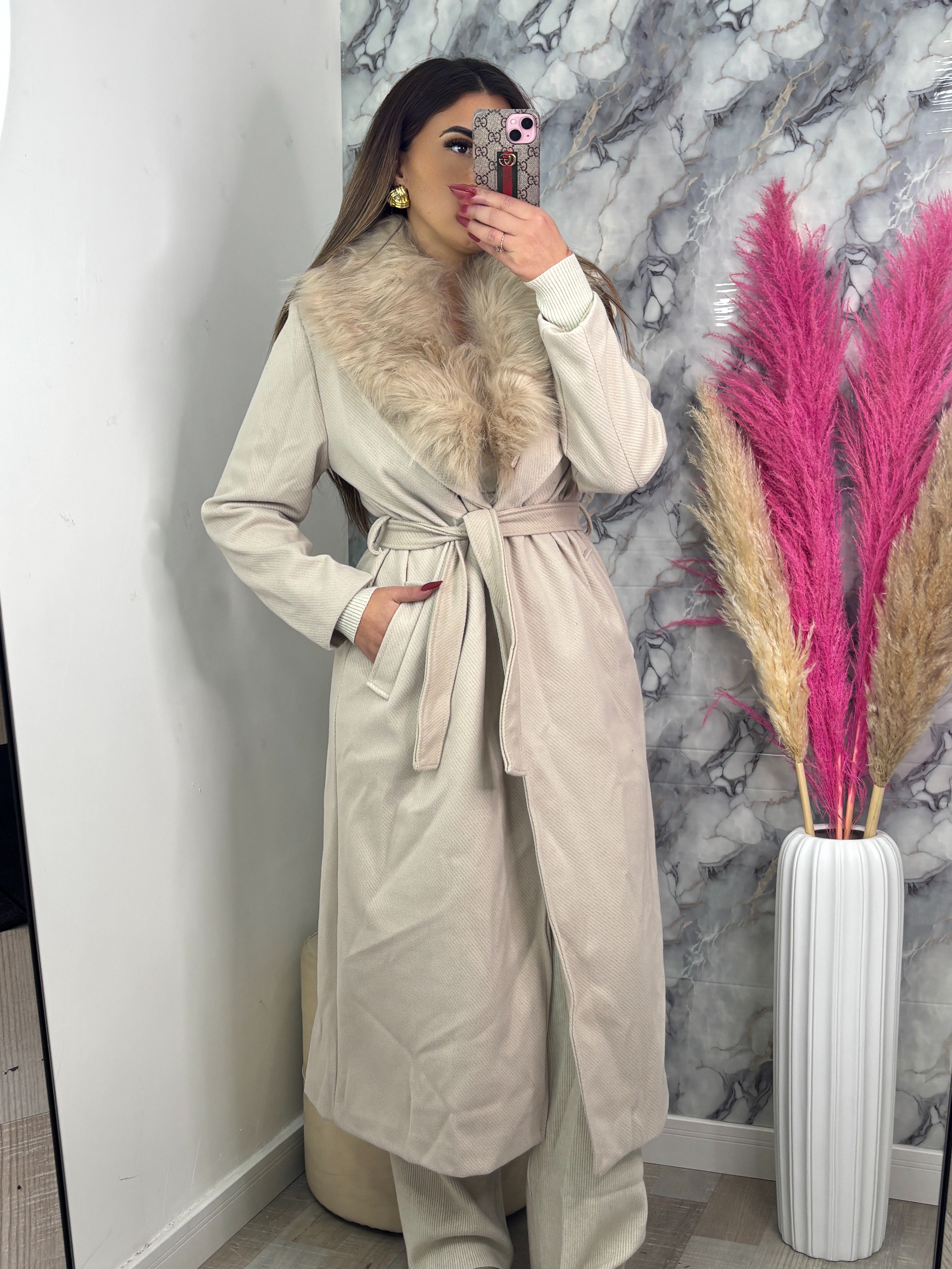 CAPPOTTO PELLICCIA PANNA