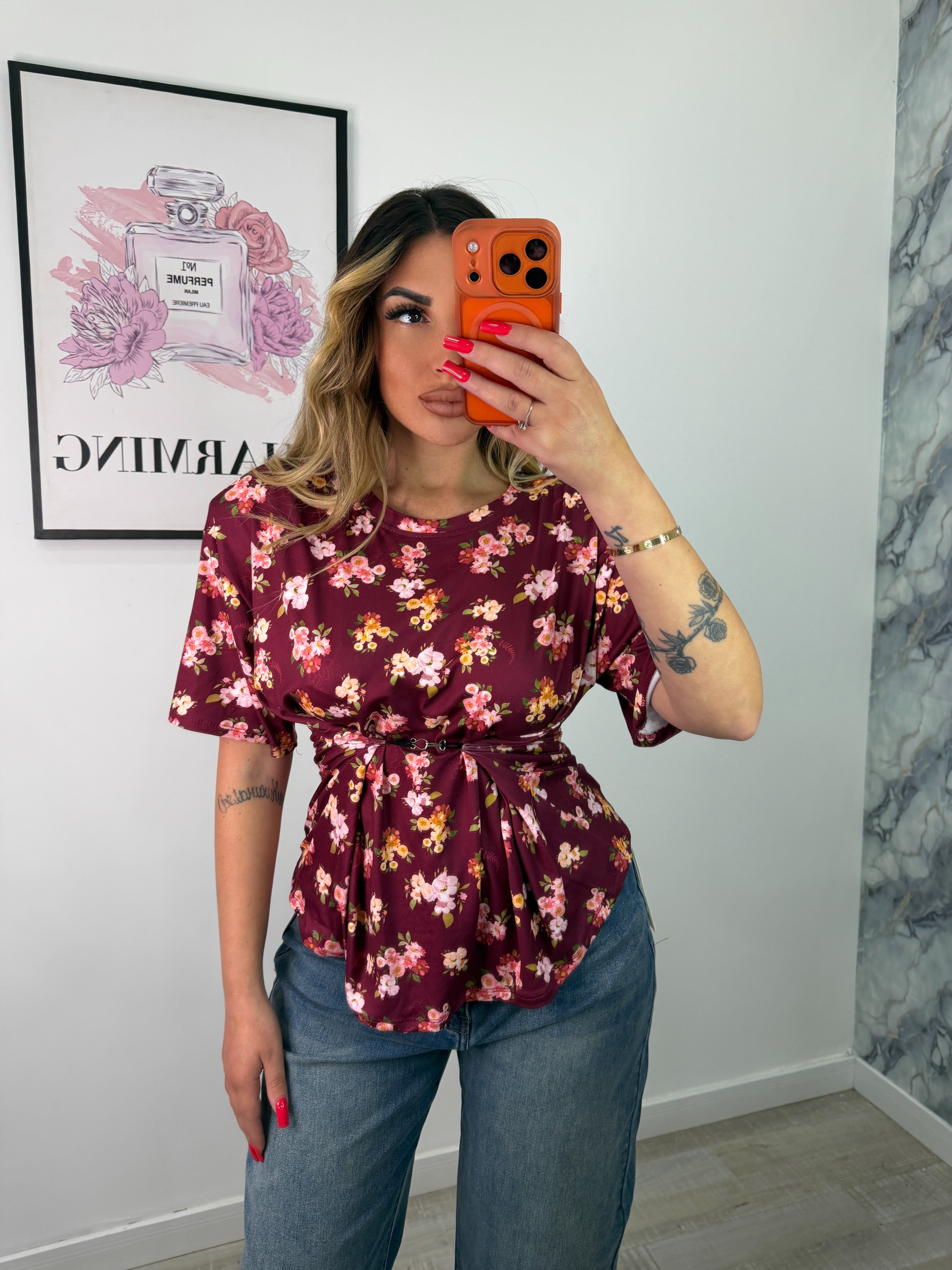 SHIRT FIORI BORDEAUX