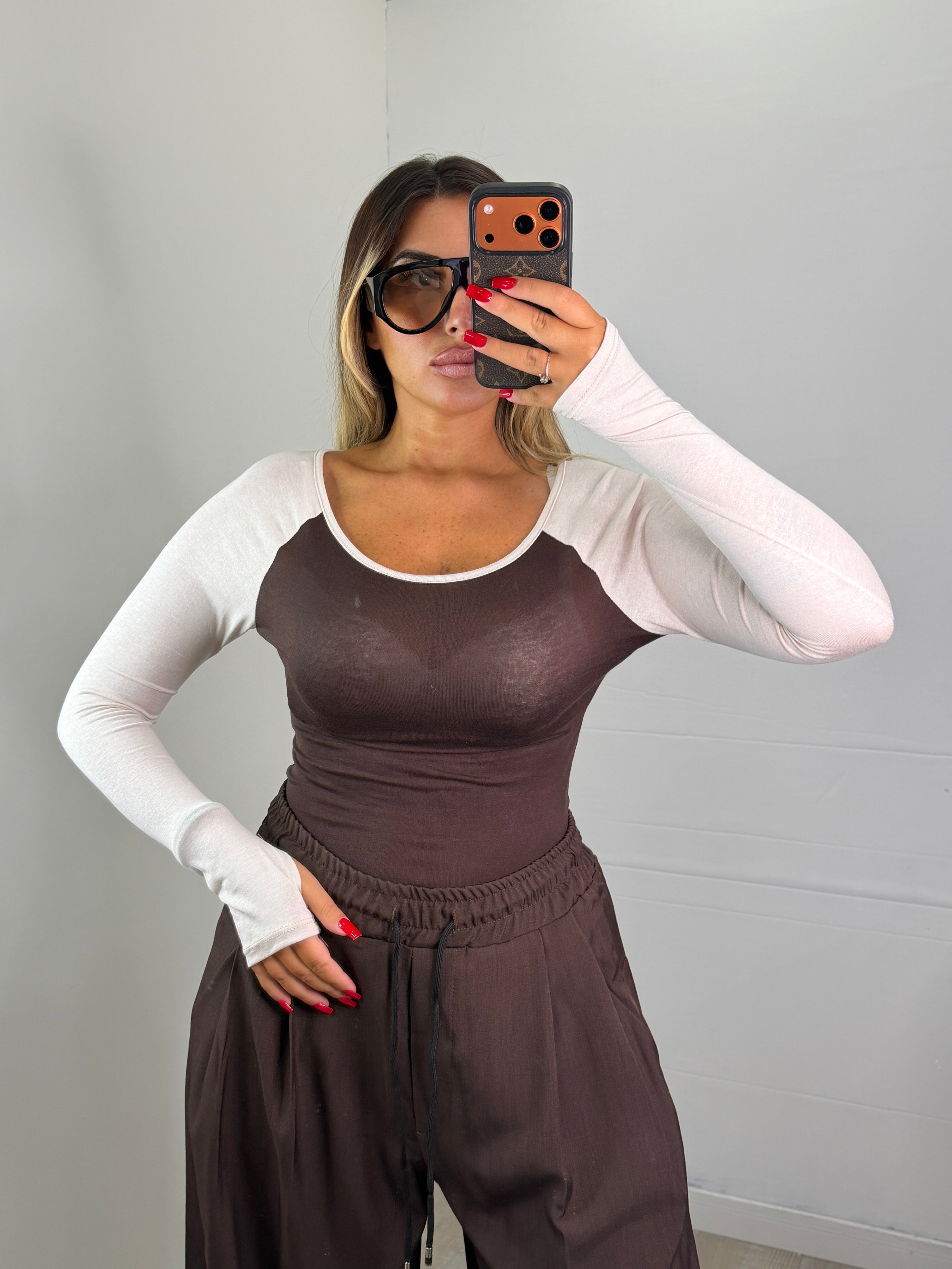 MAGLIA BICOLORE CIOCCOLATO