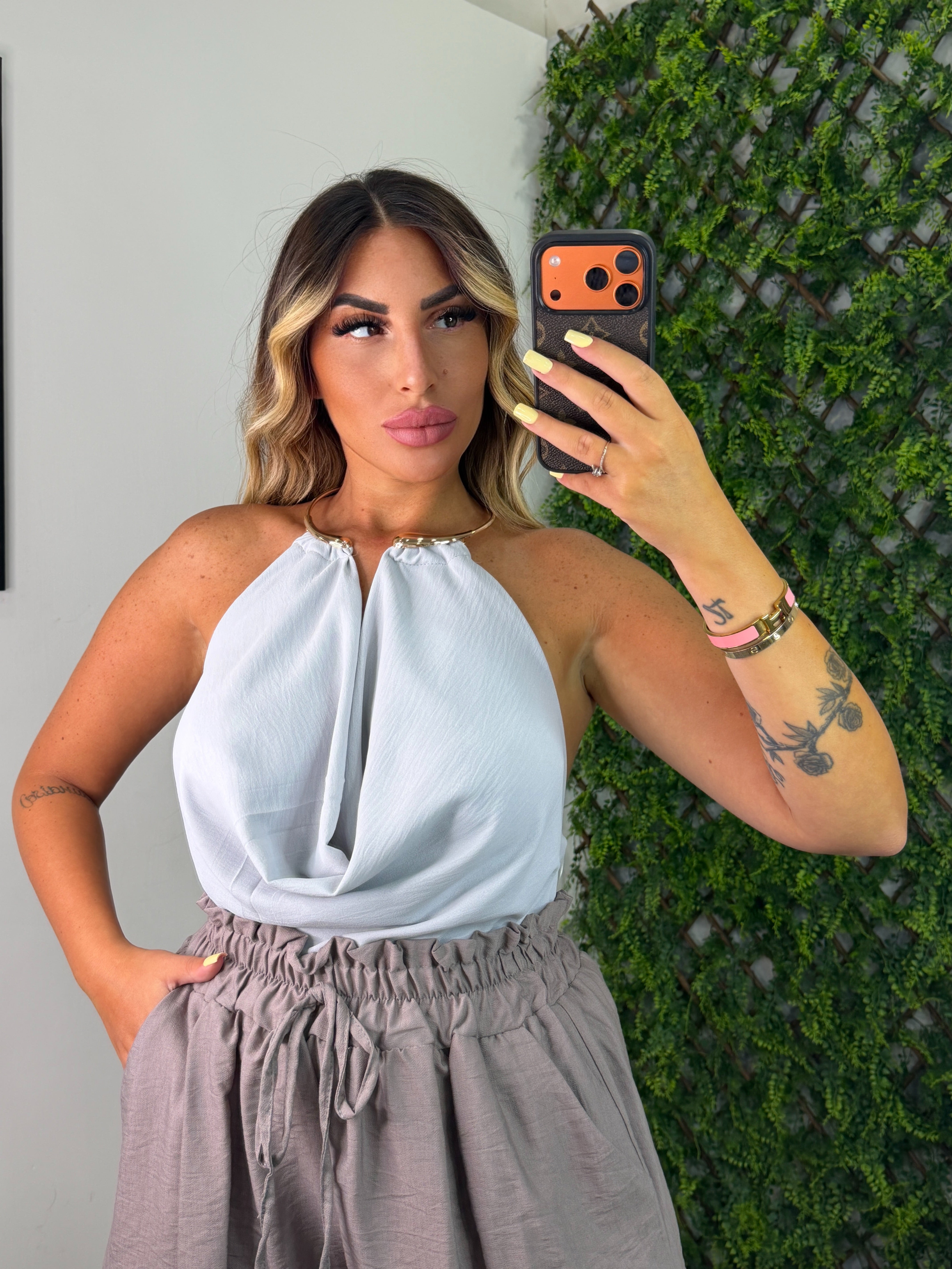 TOP - COLLANA GRIGIO PERLA
