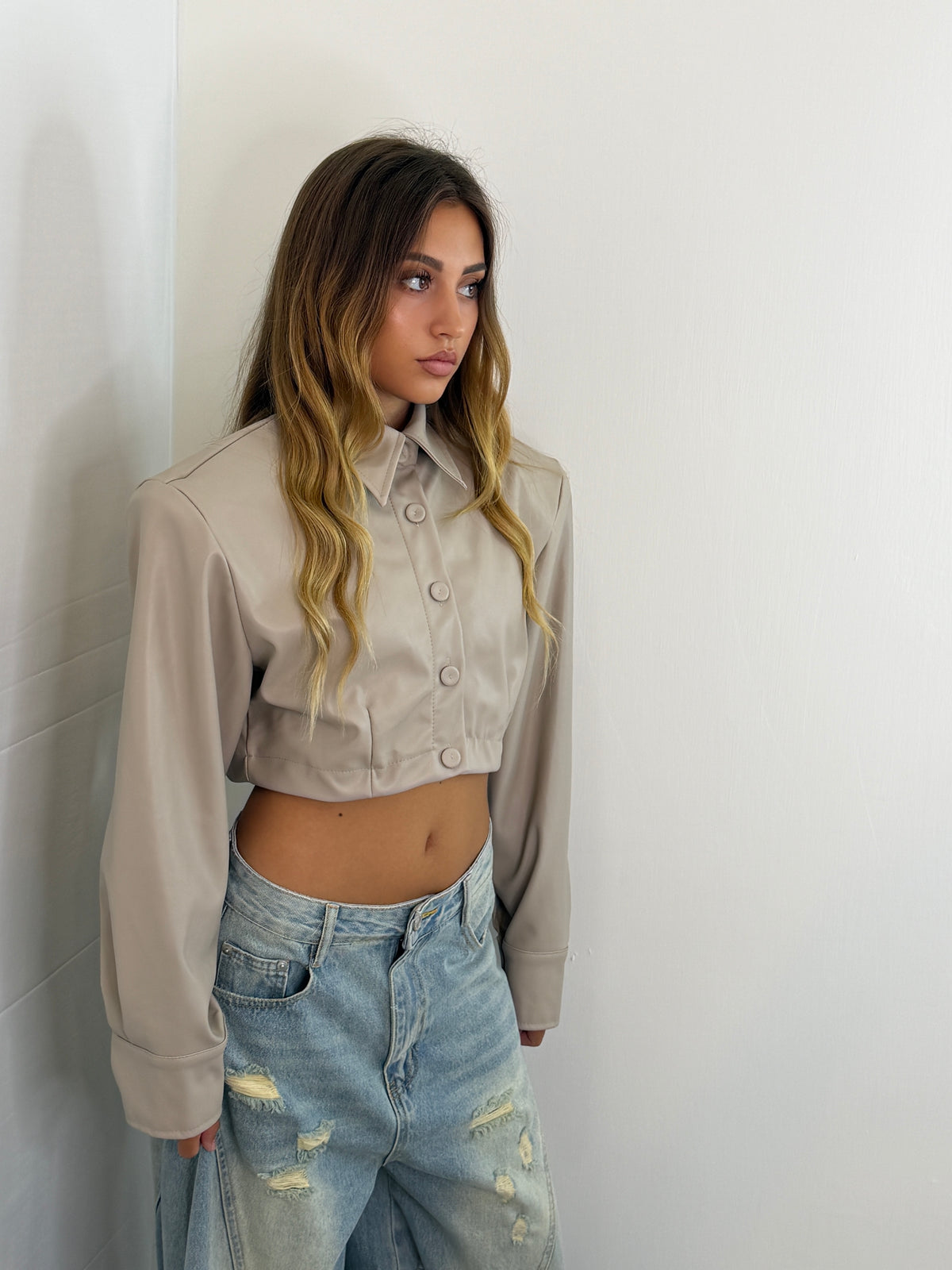 GIUBBINO CROP ECOPELLE - BURRO