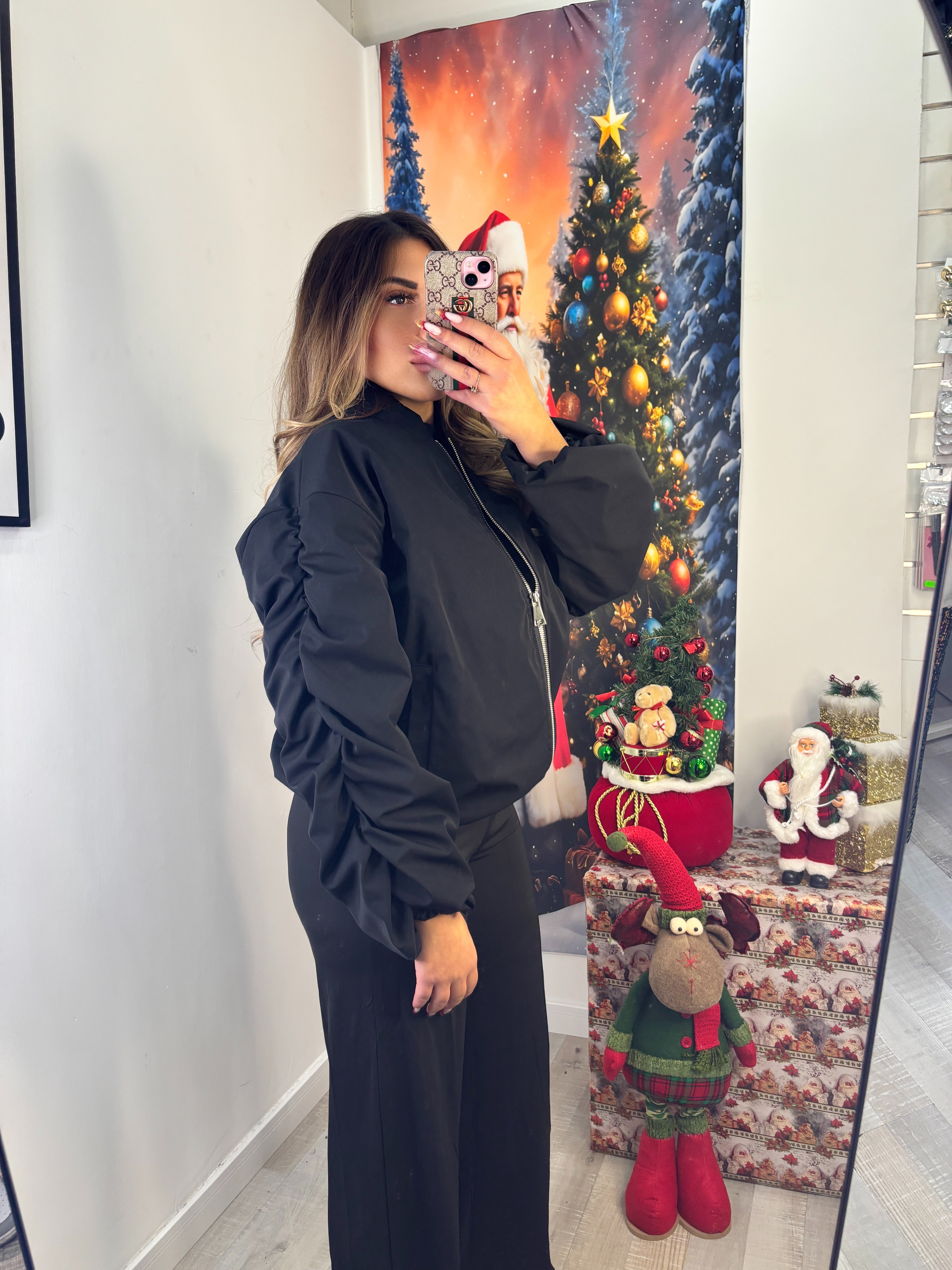 BOMBER ARRICCIATO NERO