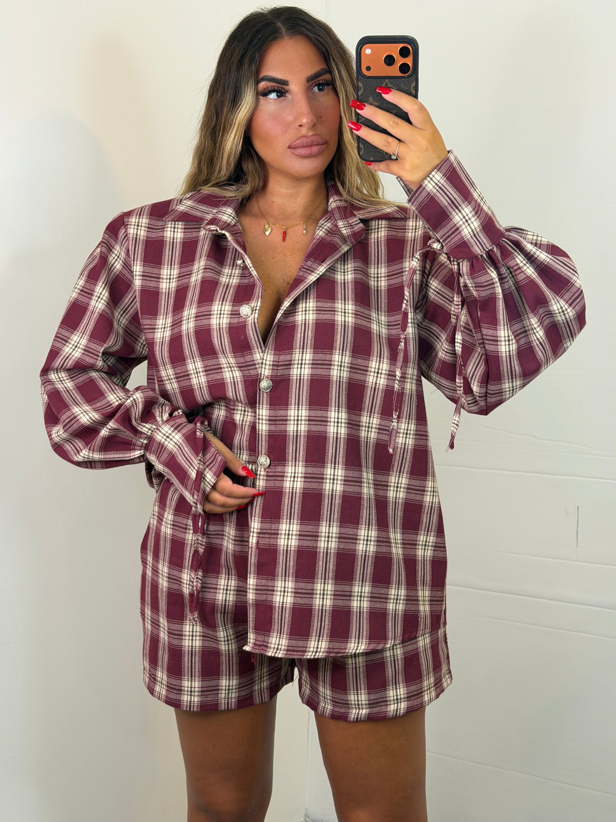 COORDINATO CAMICIA + SHORTS BORDEAUX
