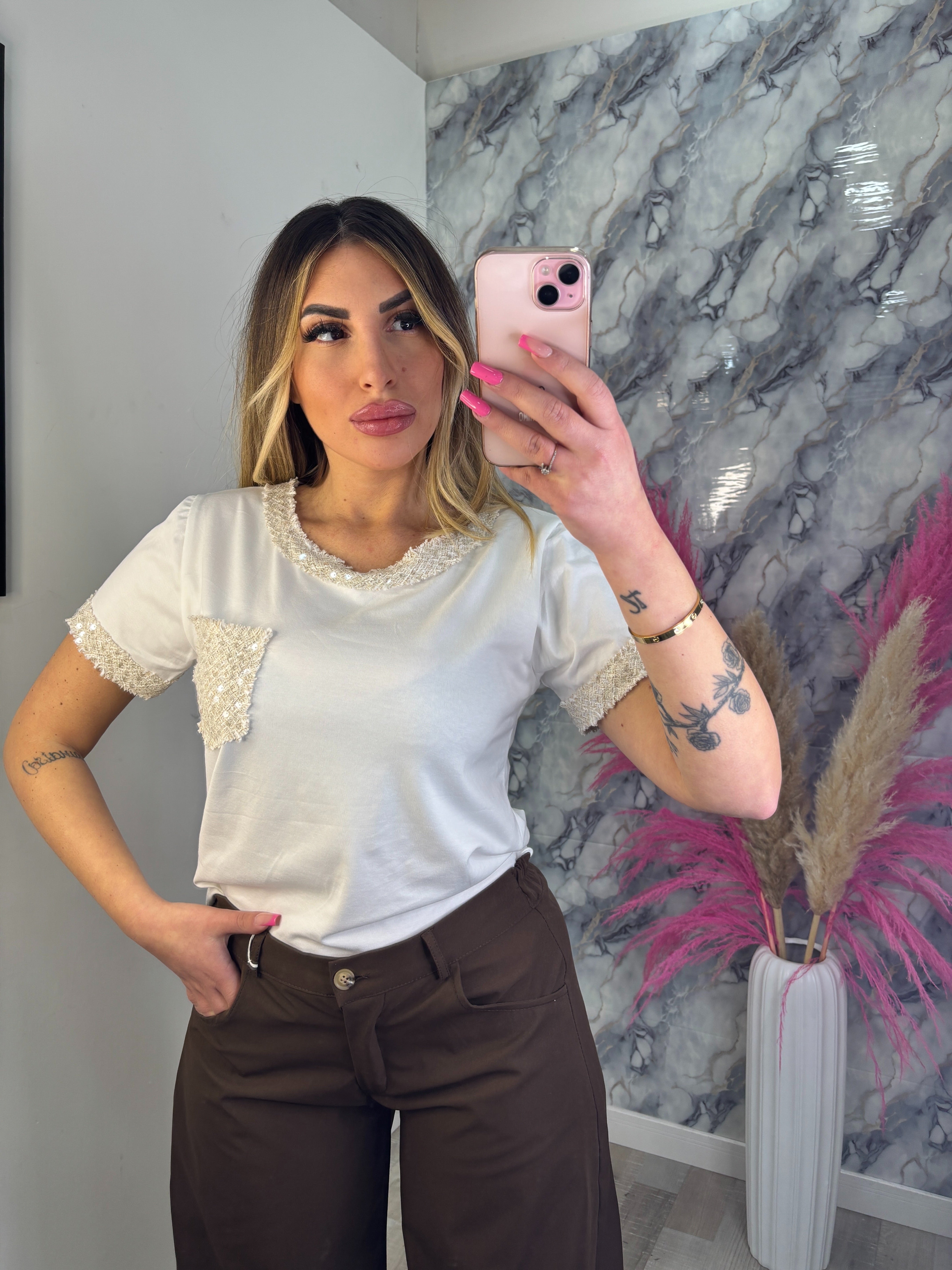 T-SHIRT PAILETTES BEIGE