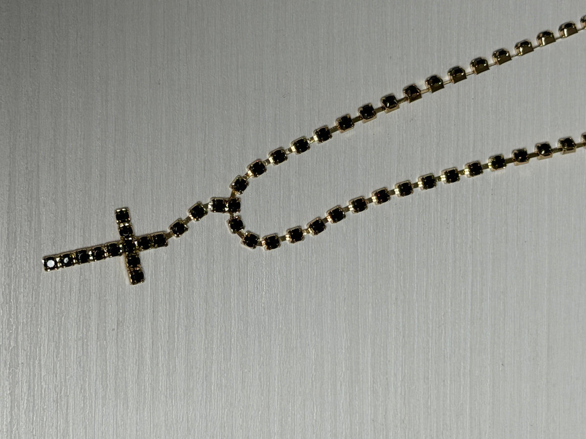 COLLANA CROCE BRILLANTINI NERA