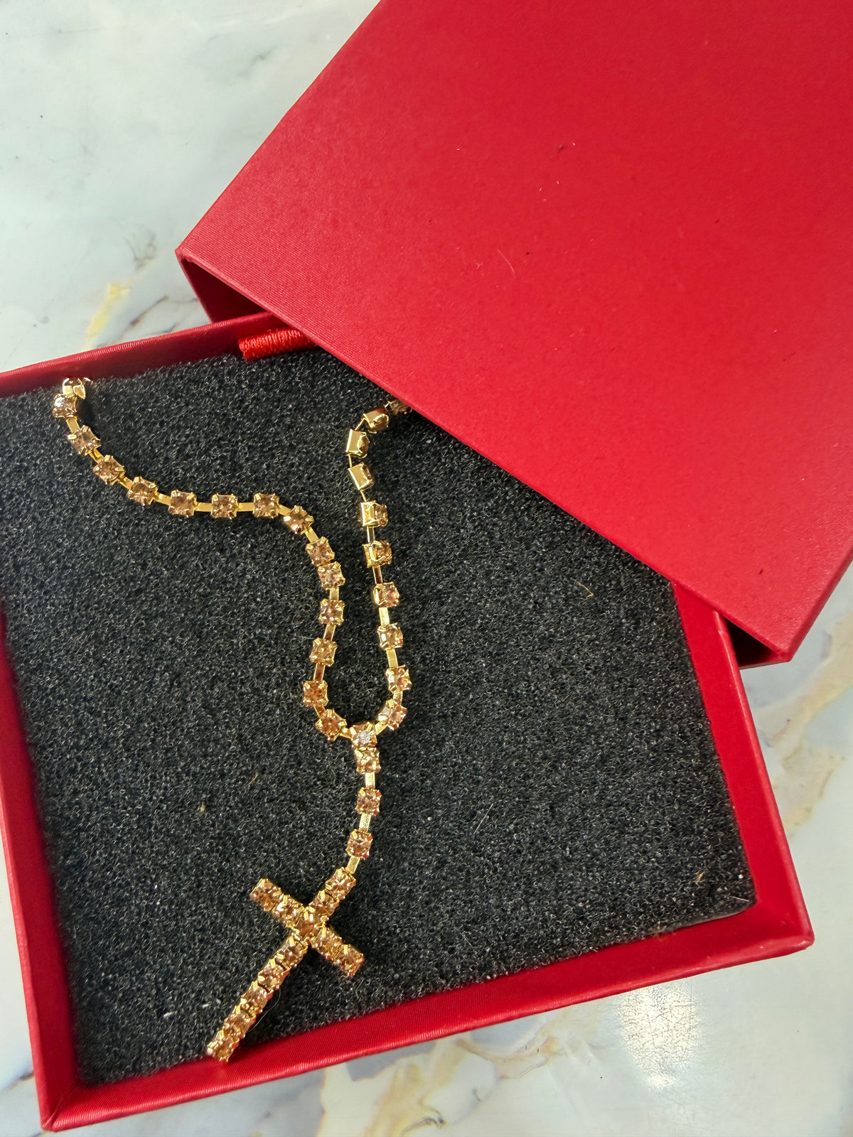 COLLANA CROCE BRILLANTINI ORO