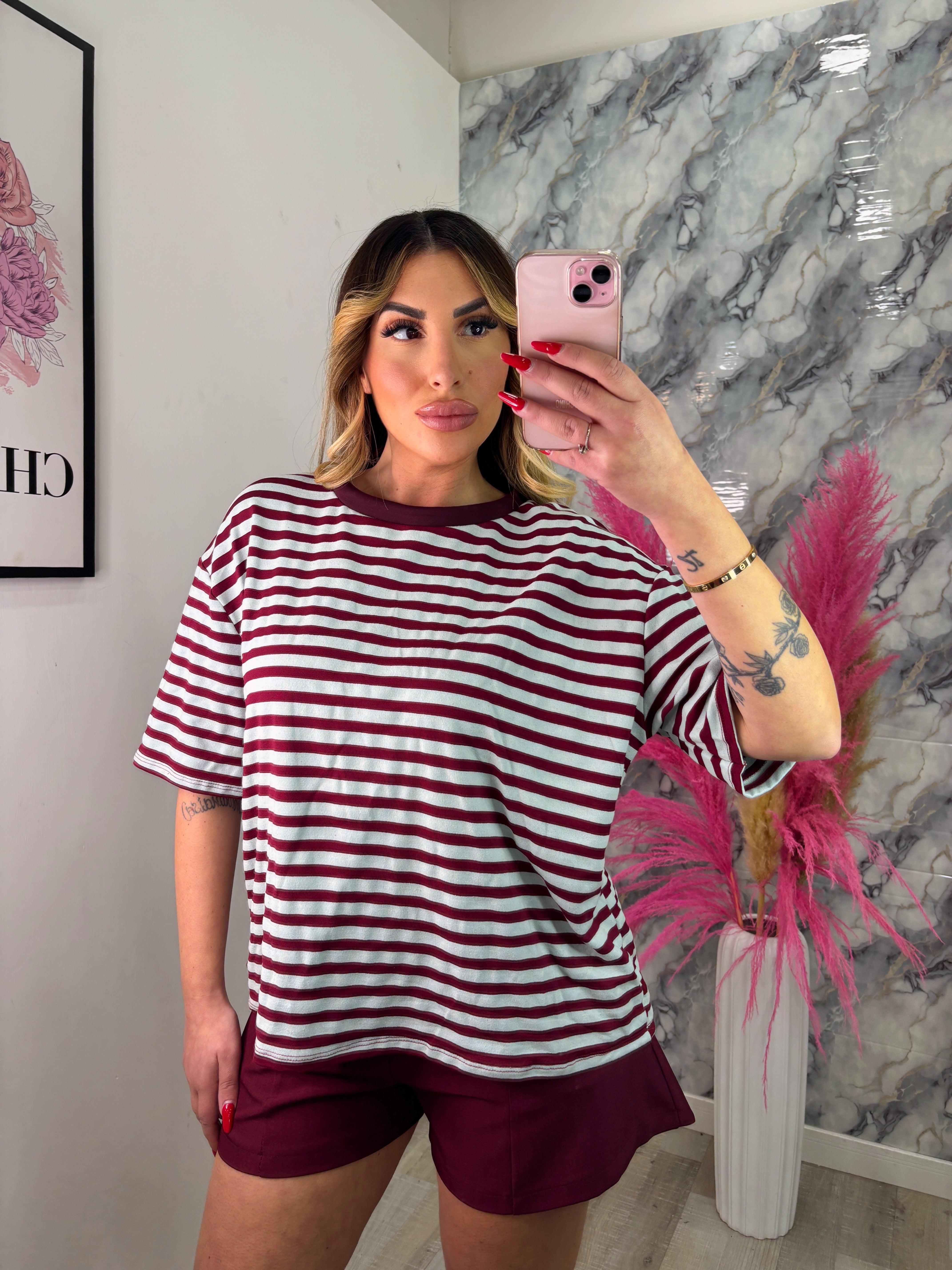 MAGLIA RIGHE BORDEAUX