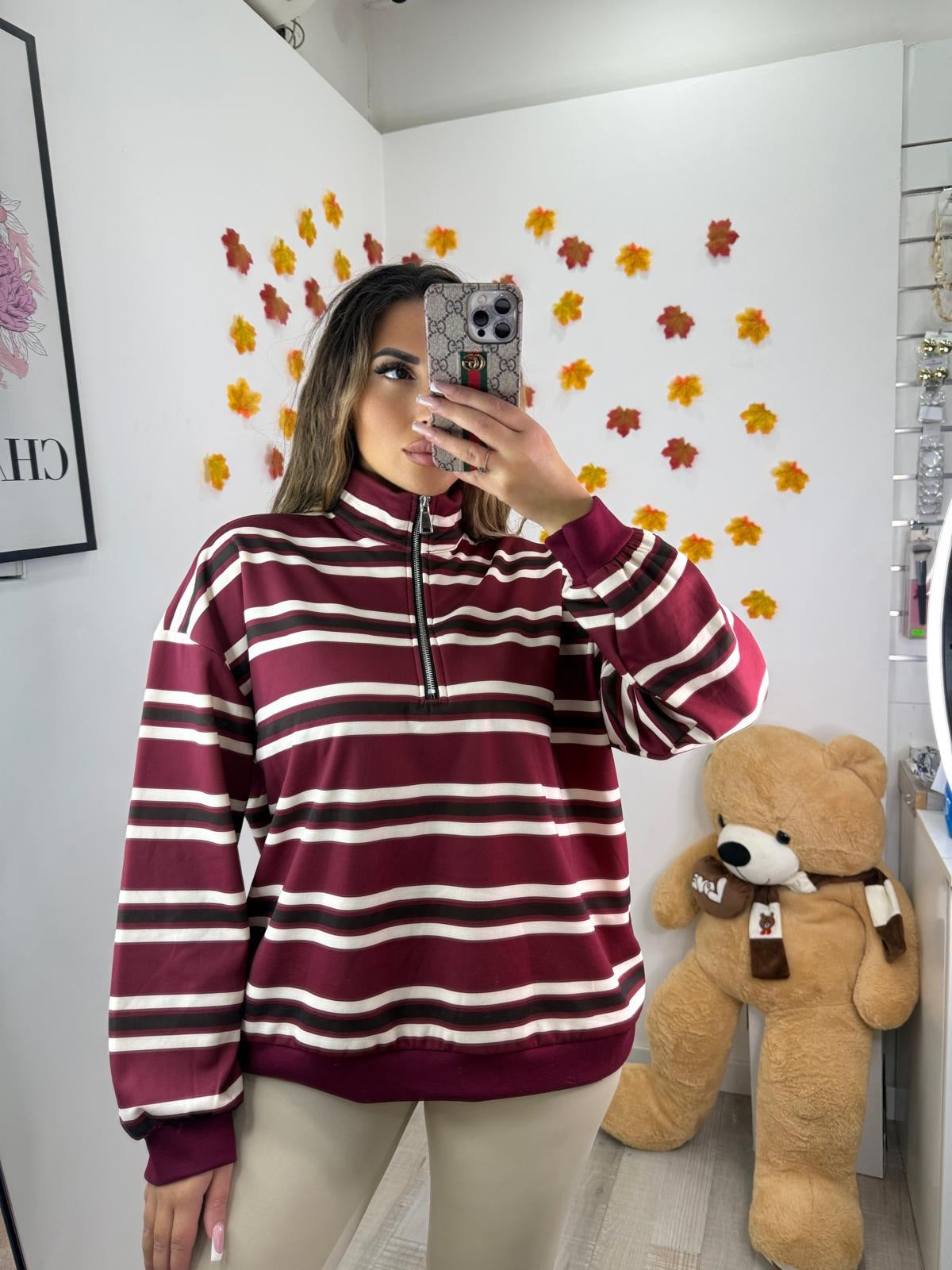 FELPA RIGHE BORDEAUX