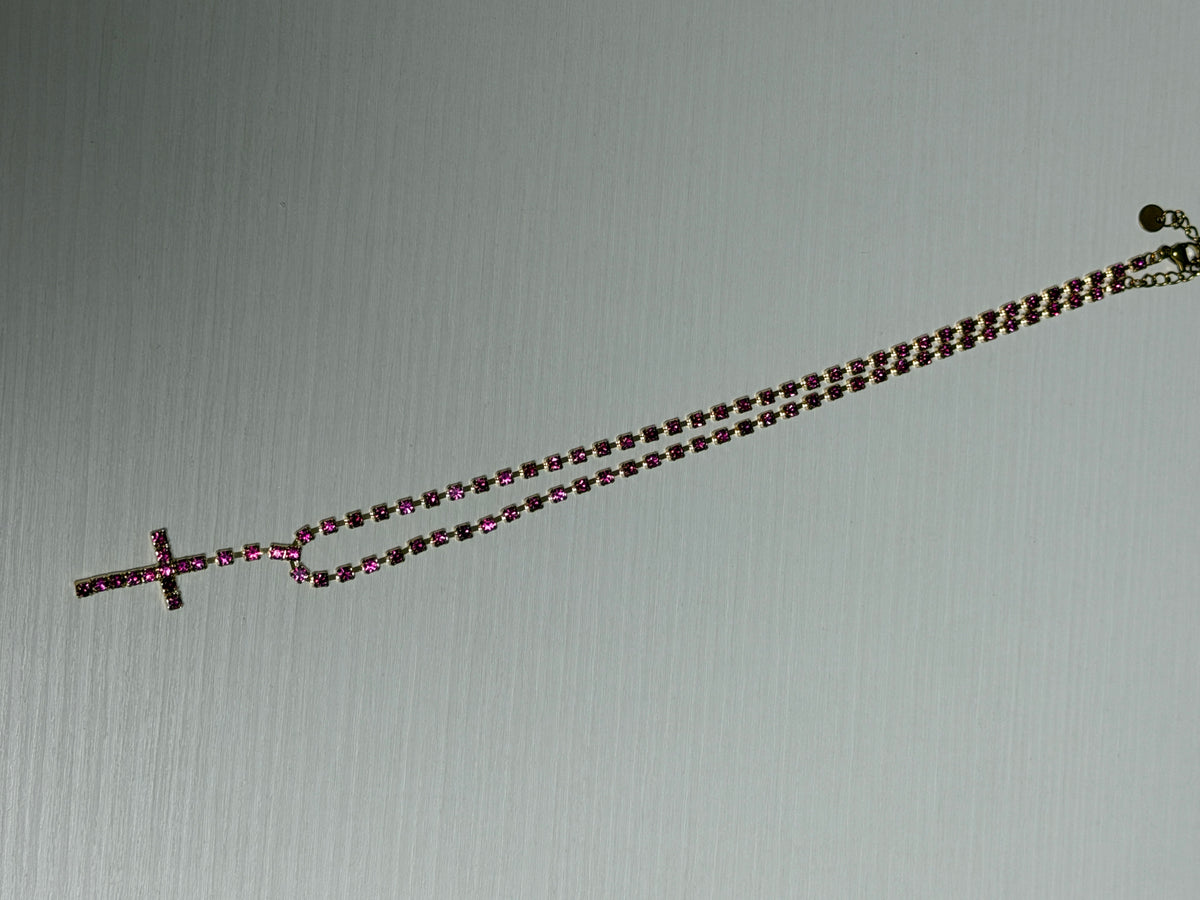 COLLANA CROCE BRILLANTINI FUCSIA