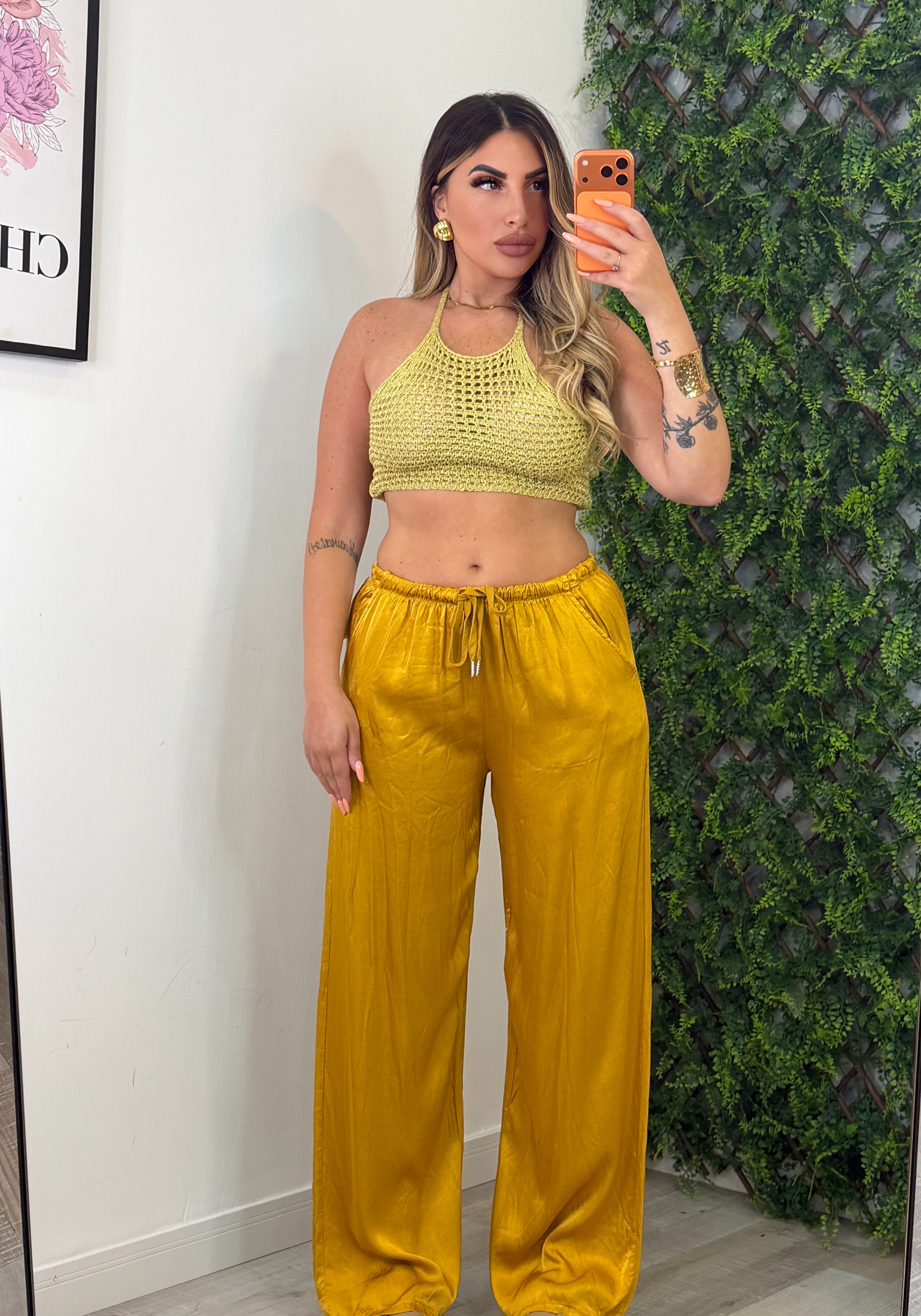 PANTALONE SATIN ORO GIALLO