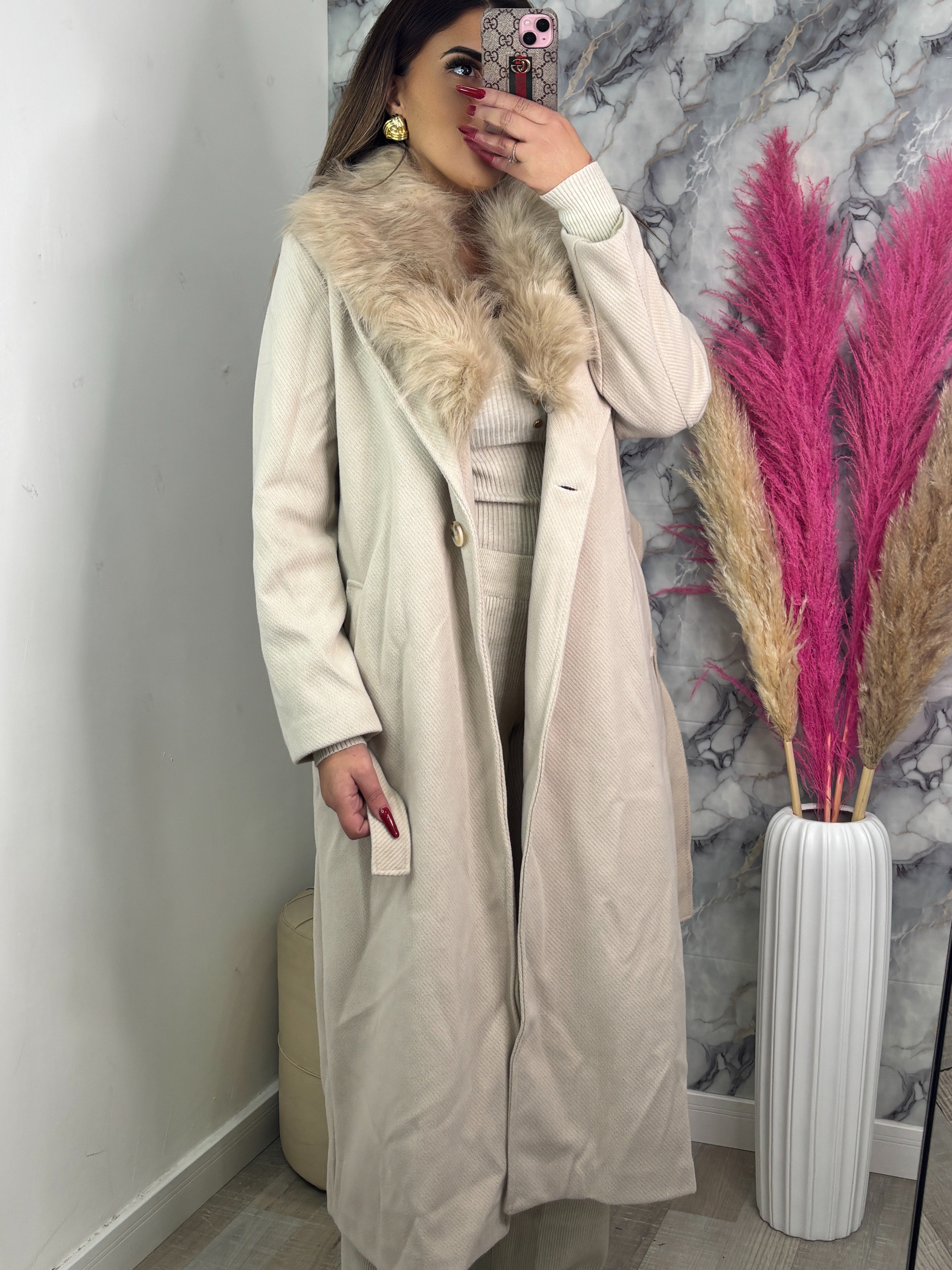 CAPPOTTO PELLICCIA PANNA