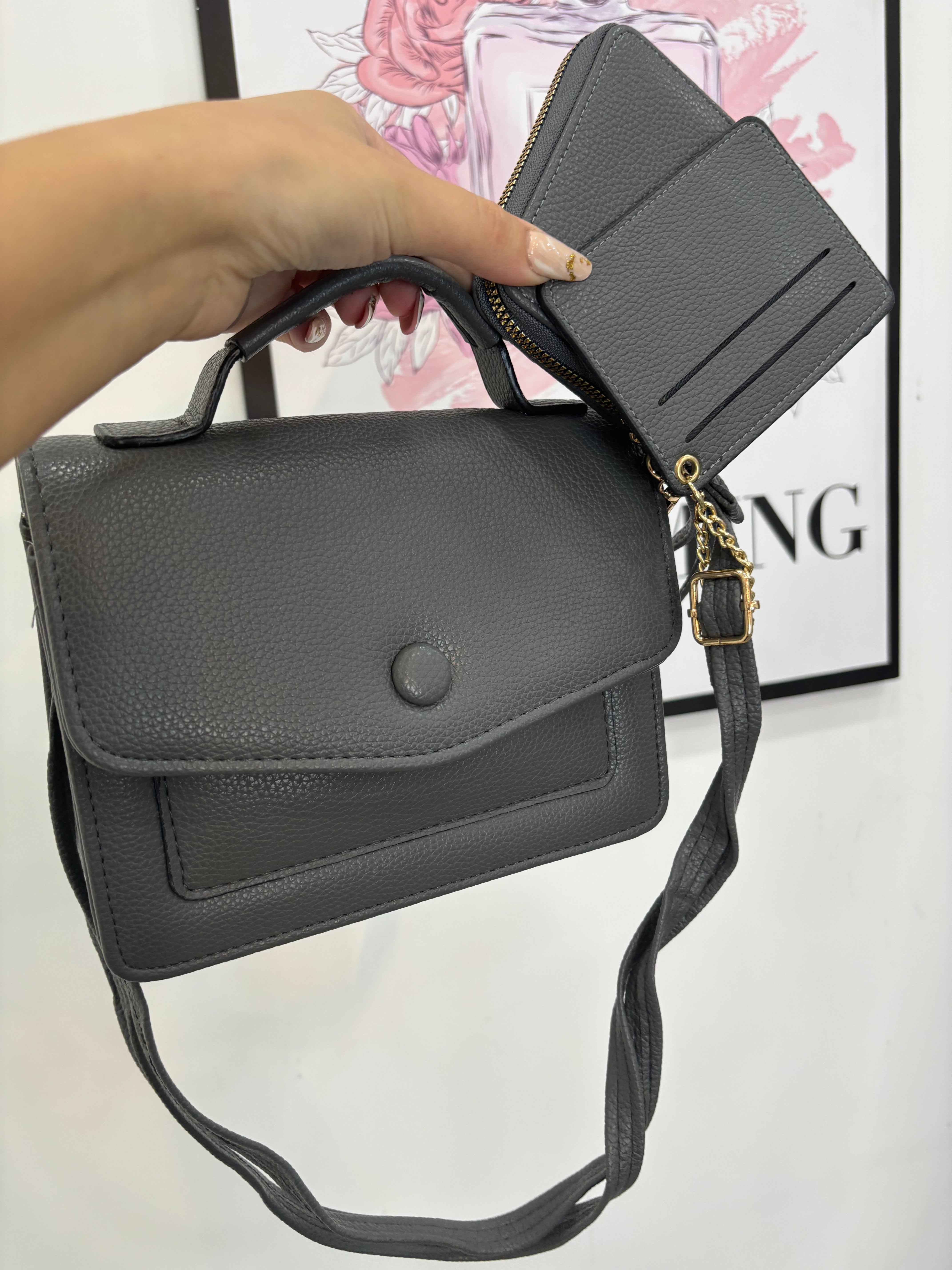 BORSA GRIGIO + PORTAFOGLIO + PORTADOCUMENTI