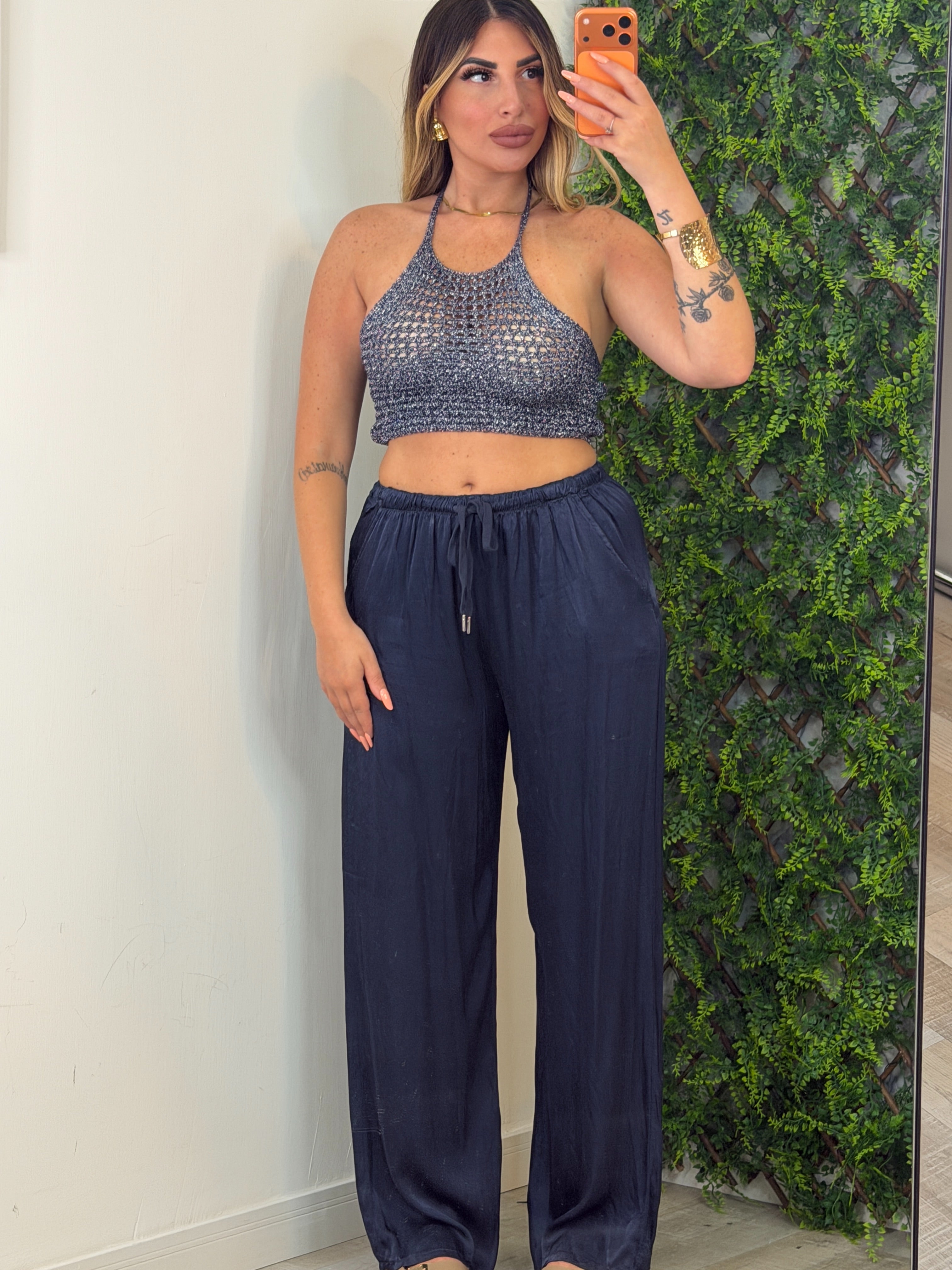 PANTALONE SATIN BLU