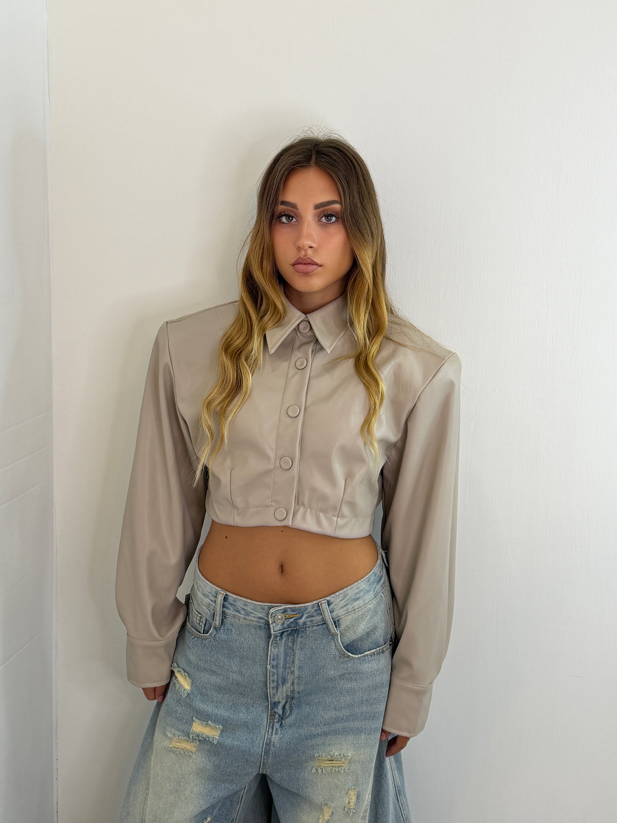 GIUBBINO CROP ECOPELLE - BURRO