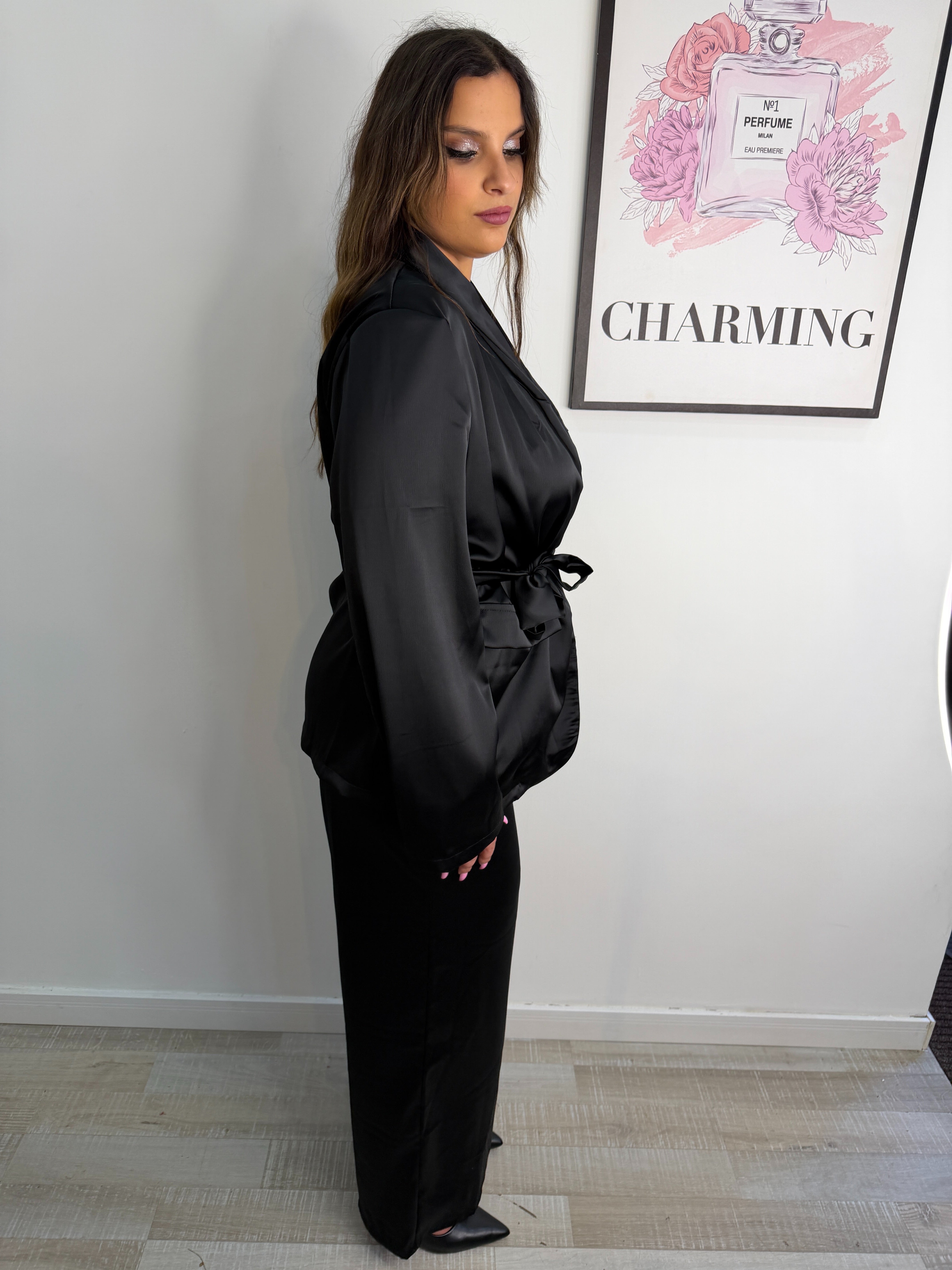 COORDINATO SATIN NERO CURVY