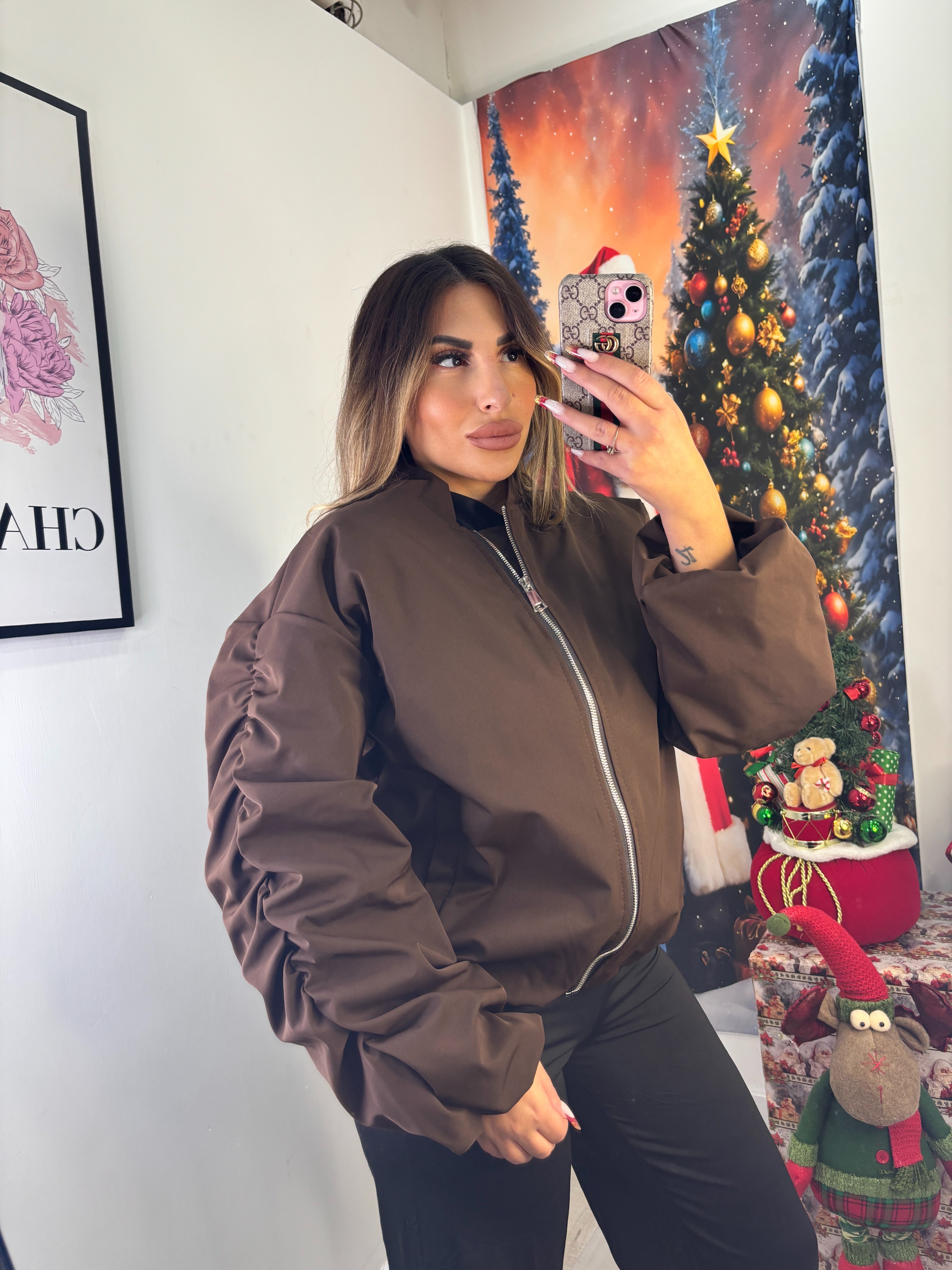 BOMBER ARRICCIATO CIOCCOLATO