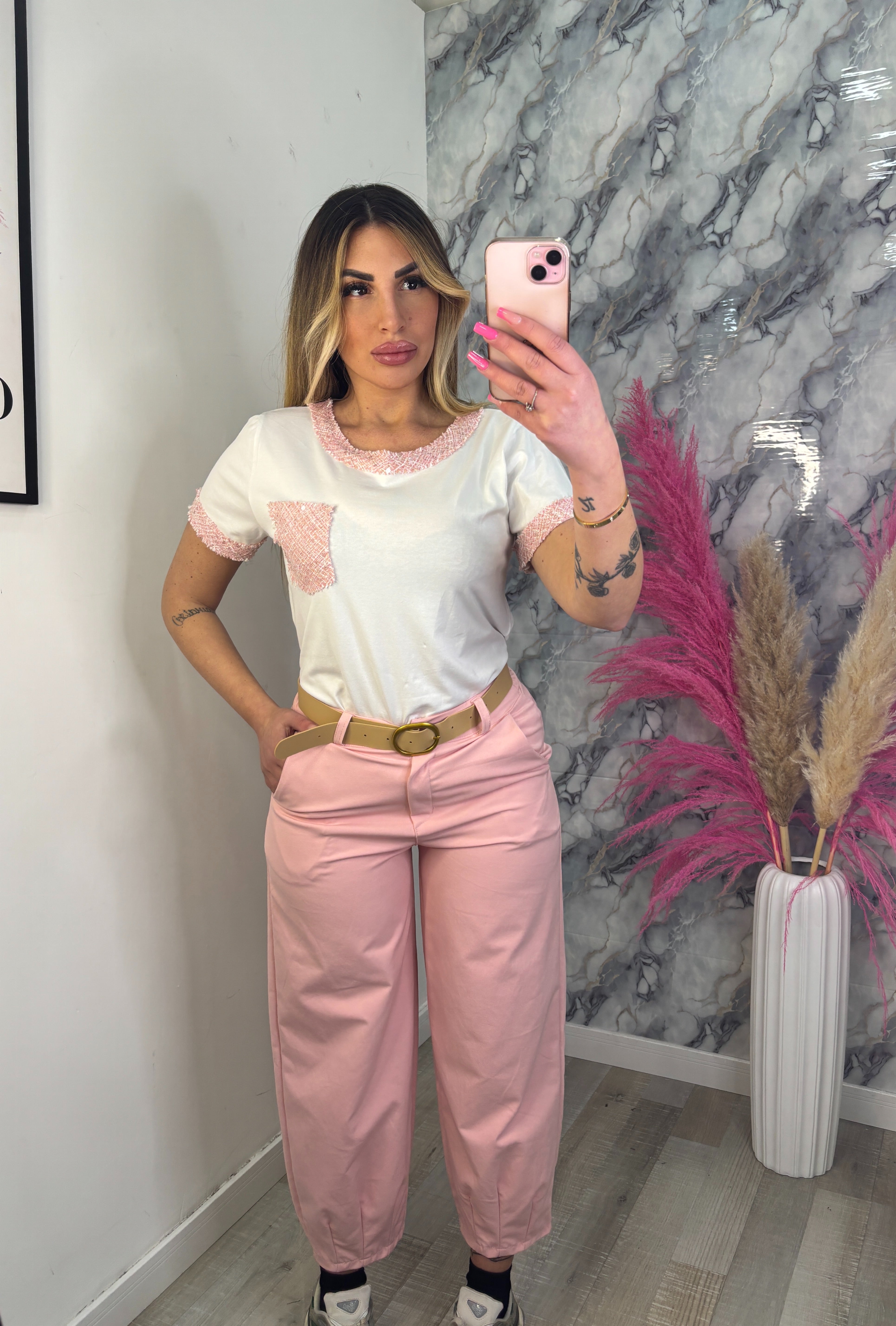 T-SHIRT PAILETTES ROSA