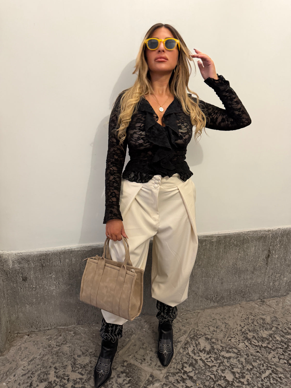 PANTALONE VITA ALTA PANNA