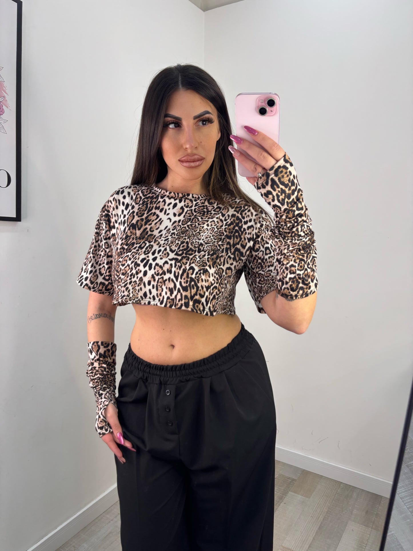 MAGLIA CROP LEOPARDATA