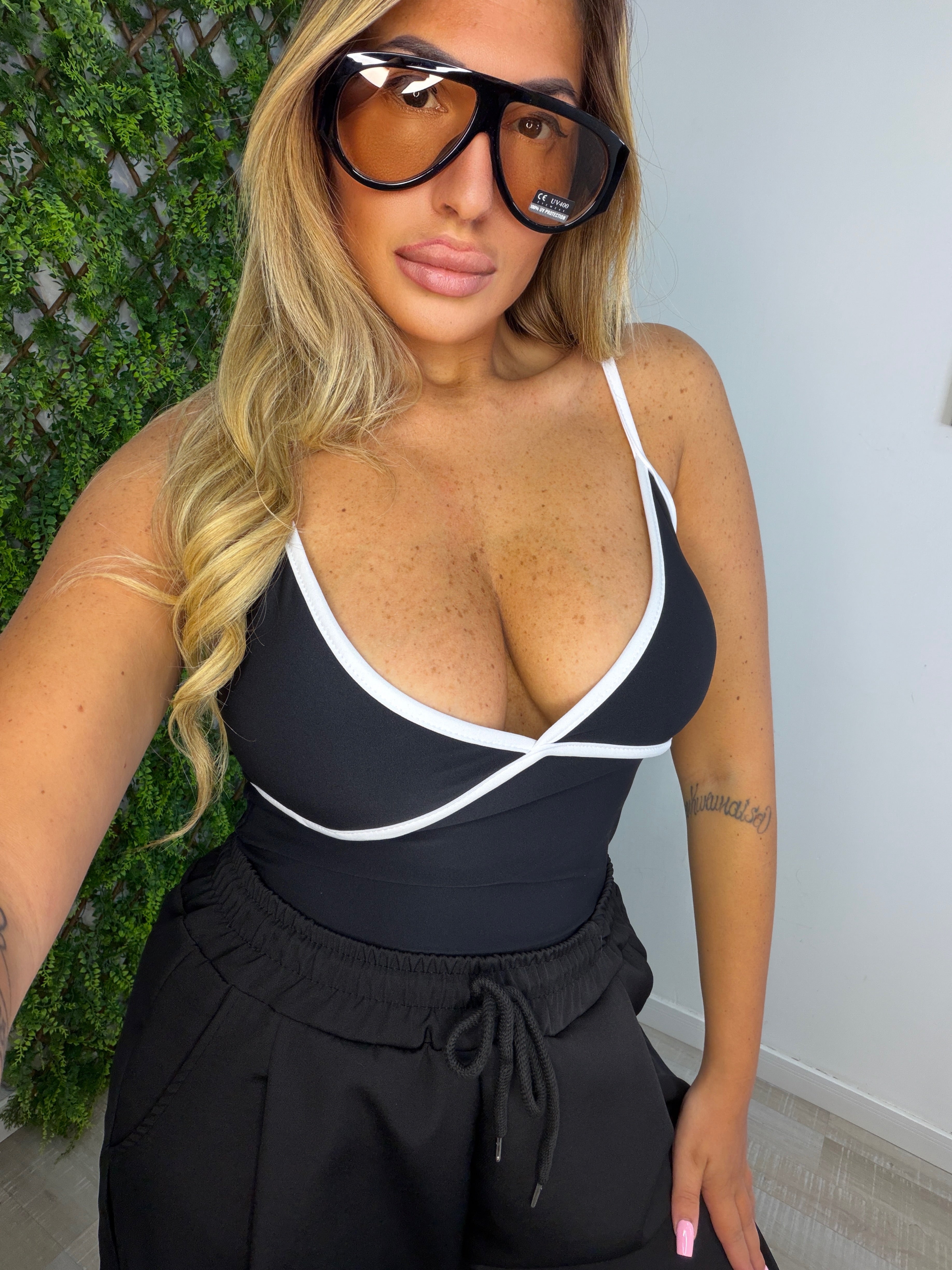 TOP BICOLORE NERO