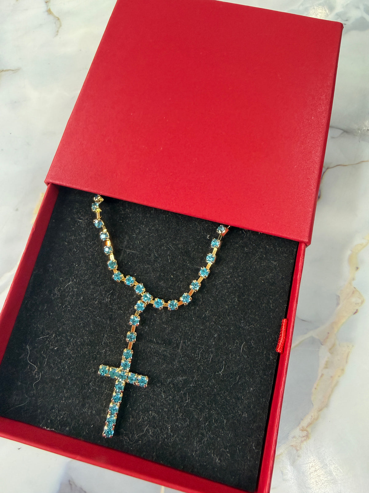 COLLANA CROCE BRILLANTINI V.ACQUA