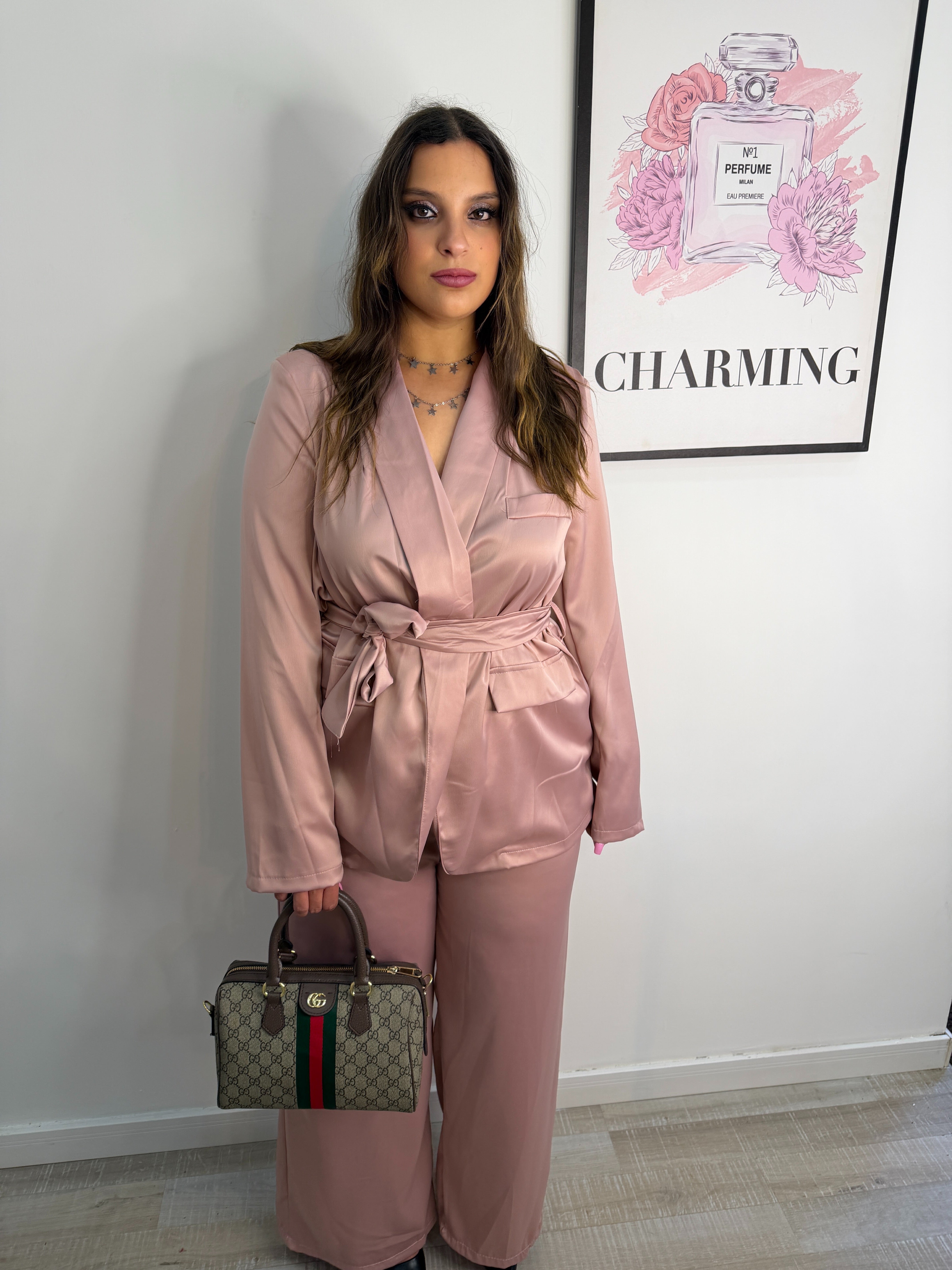 COORDINATO SATIN ROSA CURVY