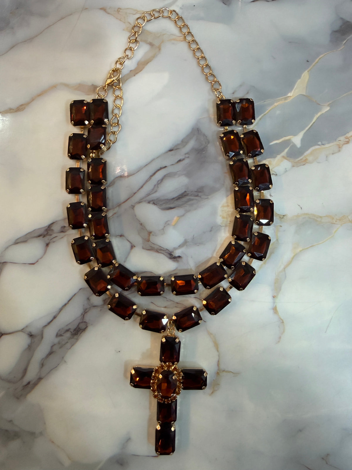 COLLANA BIG CROCE - MARRONE