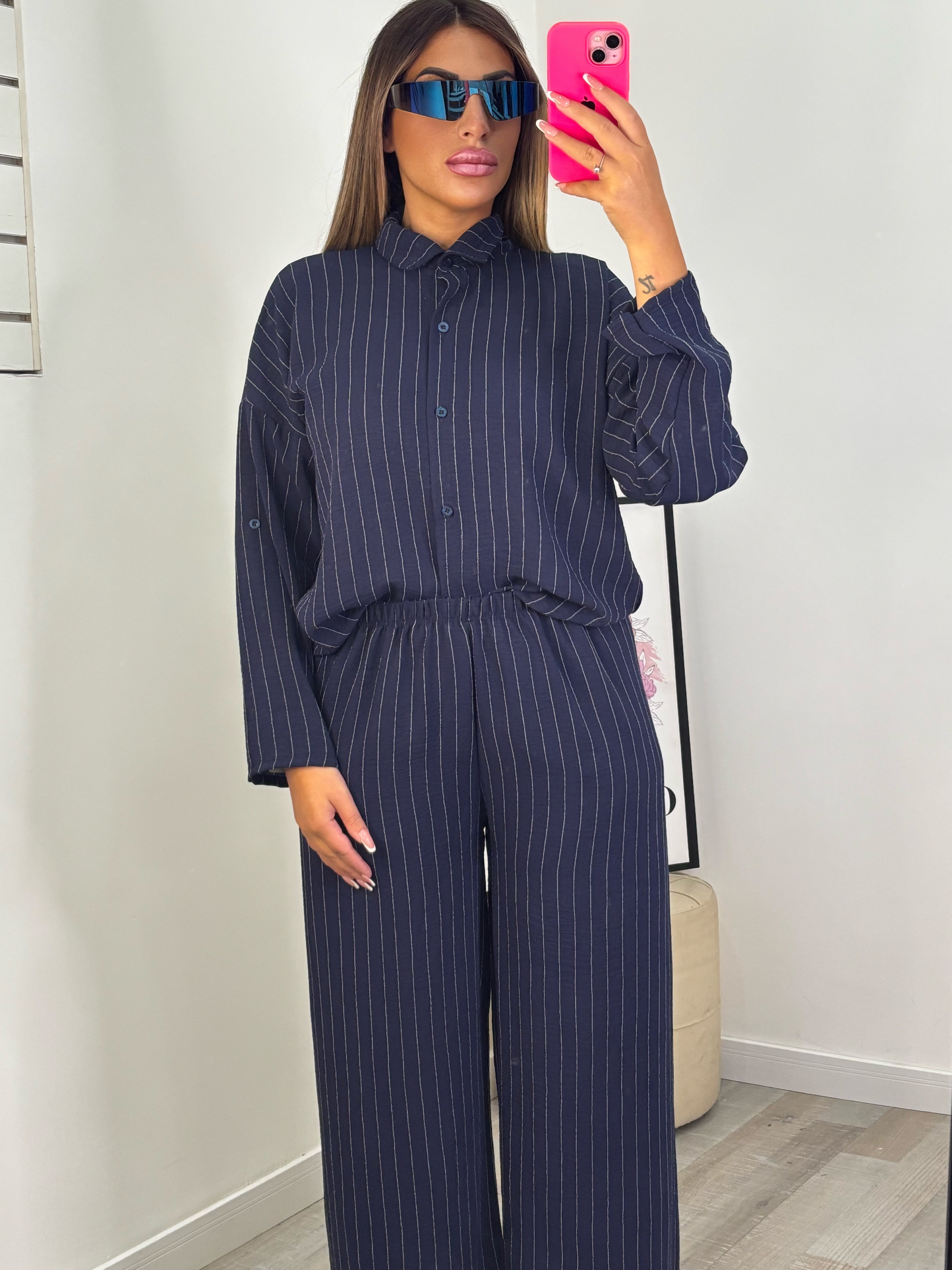 COORDINATO A RIGHE BLU