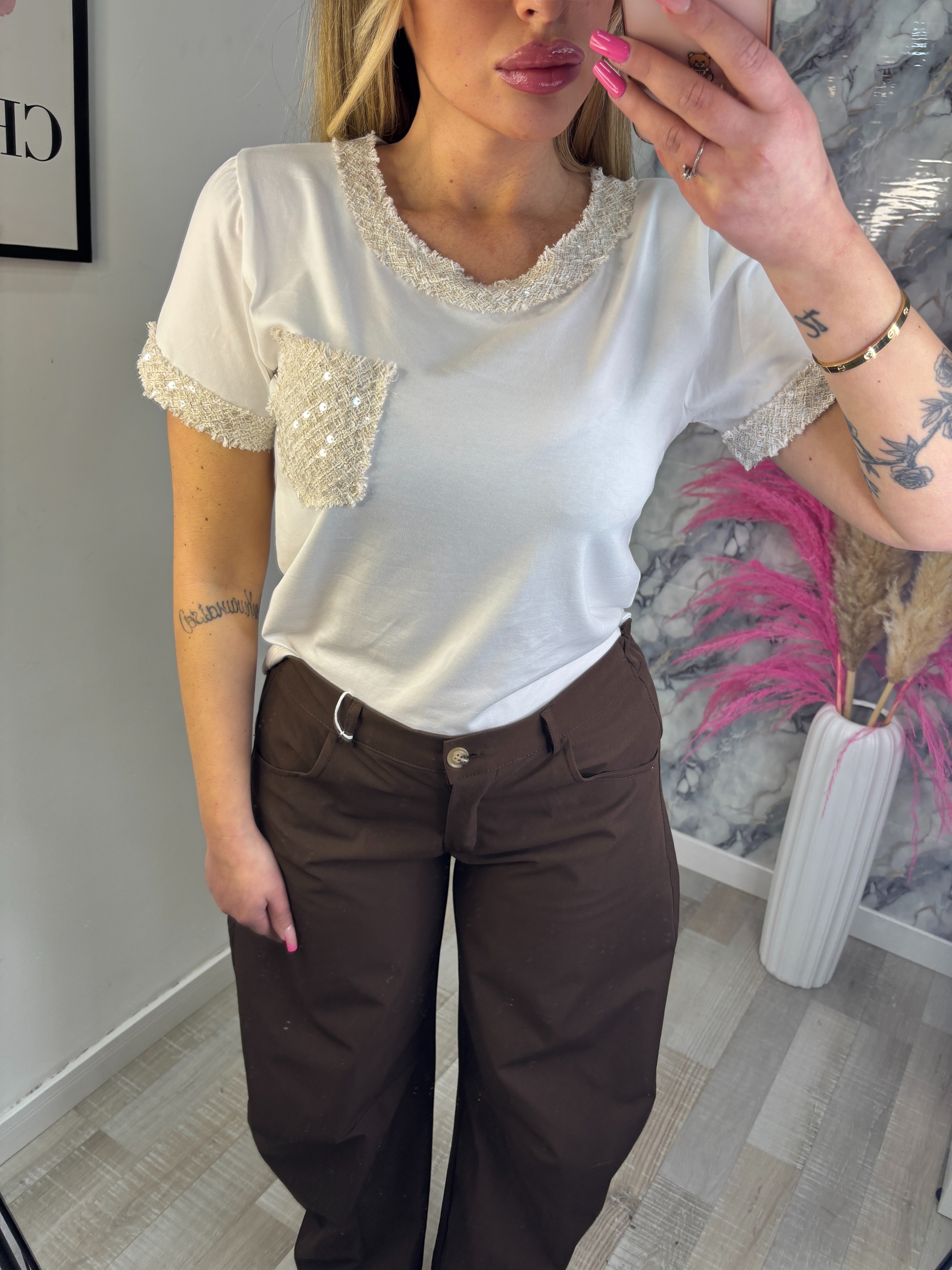 T-SHIRT PAILETTES BEIGE