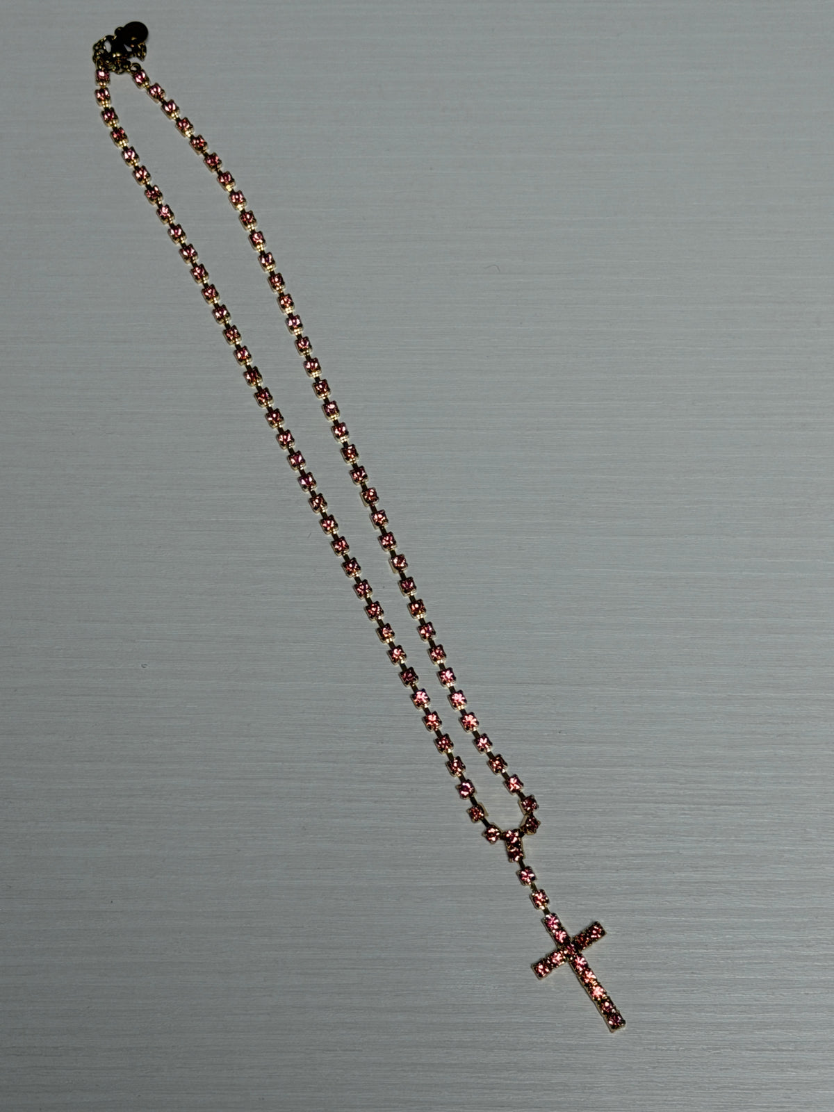 COLLANA CROCE BRILLANTINI ROSA