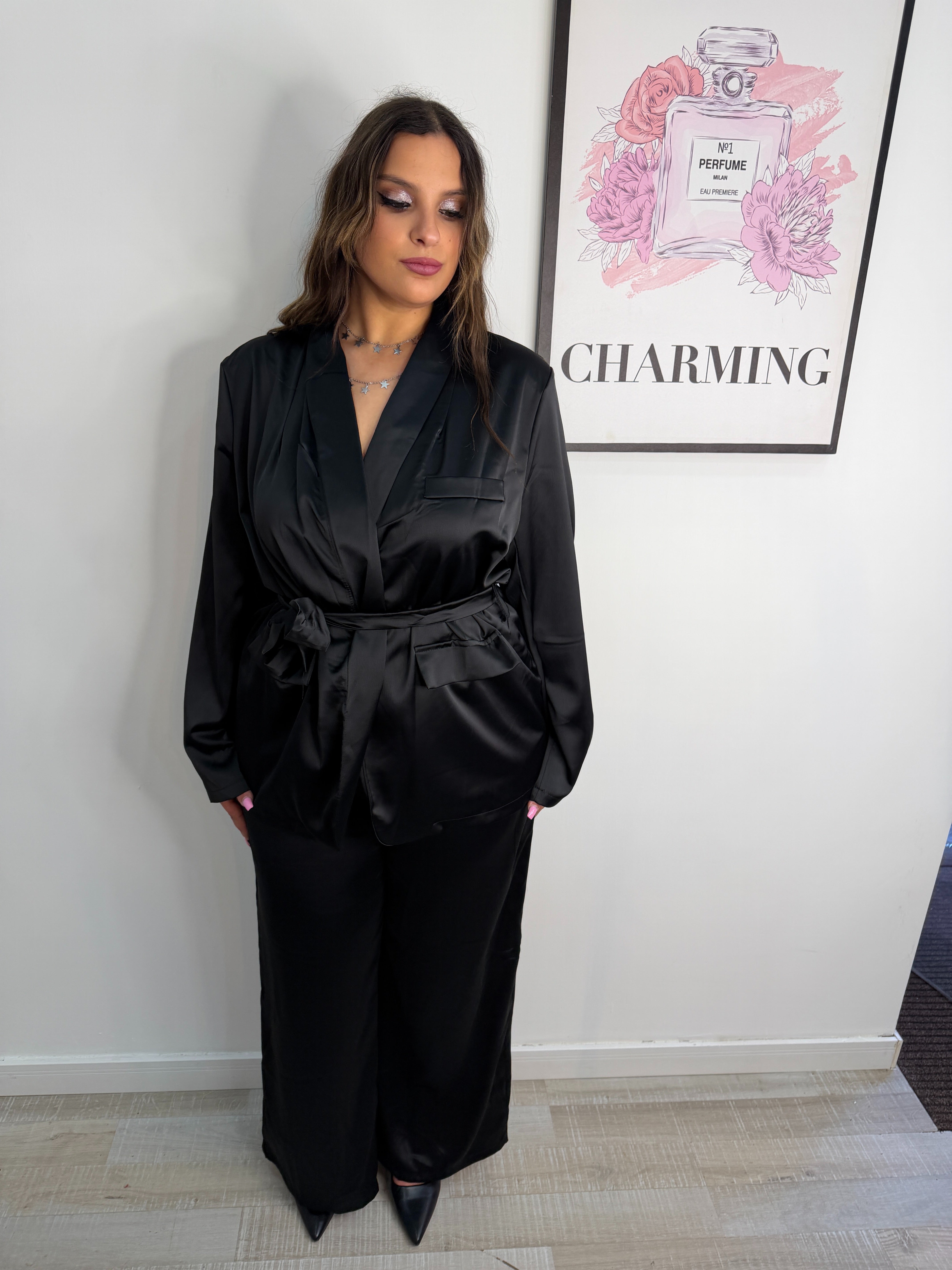 COORDINATO SATIN NERO CURVY