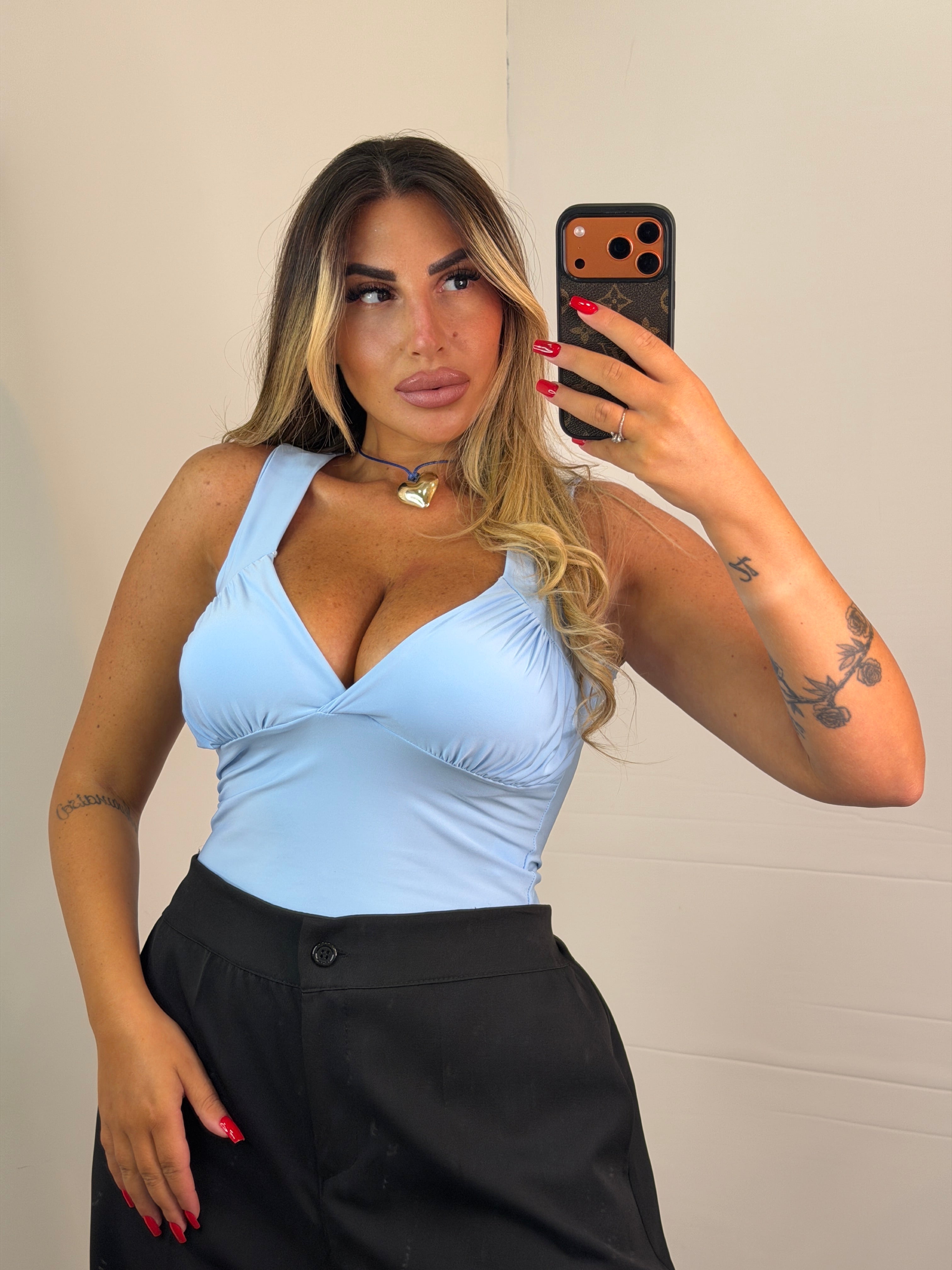 CANOTTA PUSH UP LYCRA CELESTE