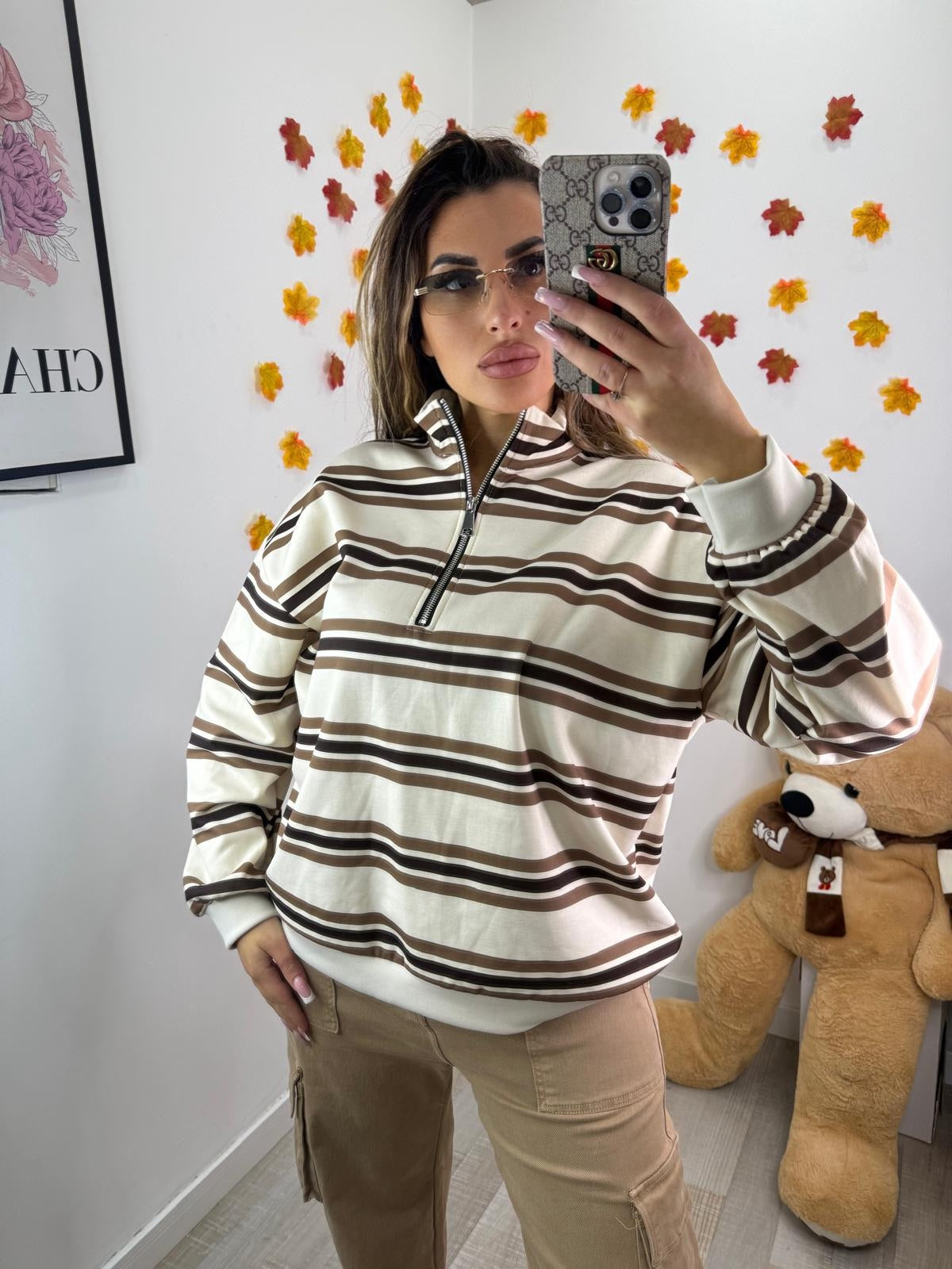 FELPA RIGHE NOCCIOLA