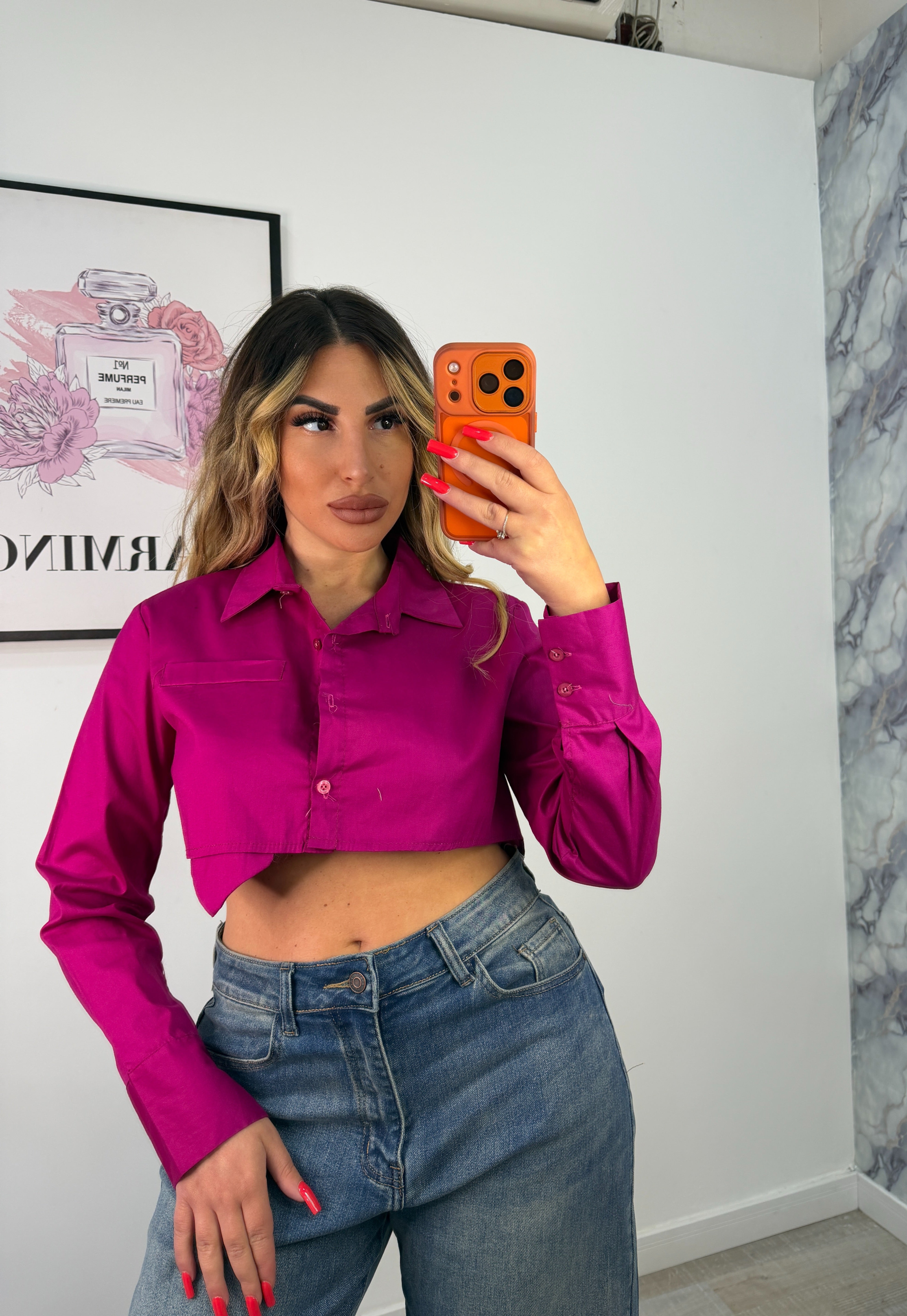 CAMICIA CROP FUCSIA