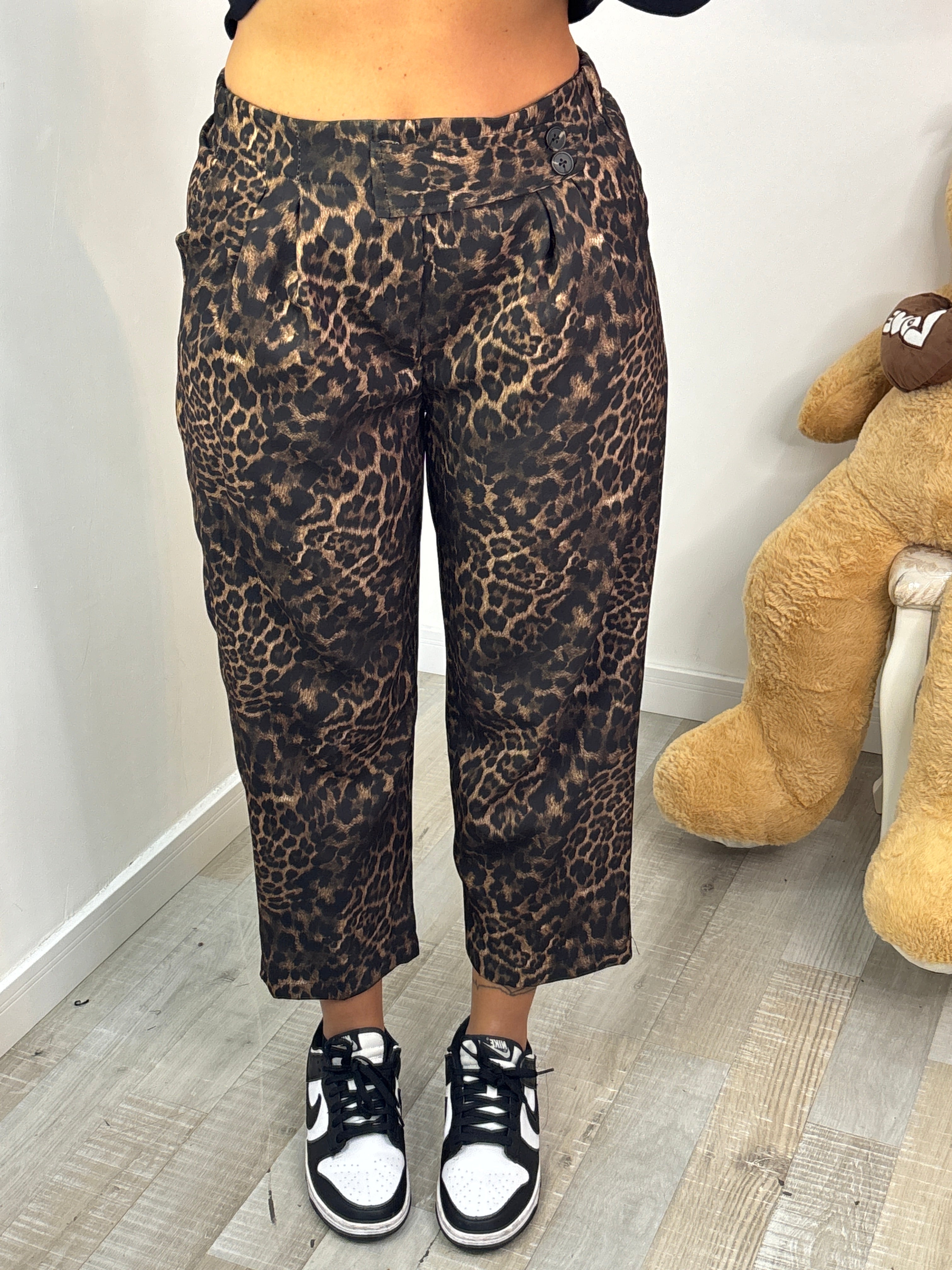 PANTALONE DOPPIO BOTTONE LEOPARDATO