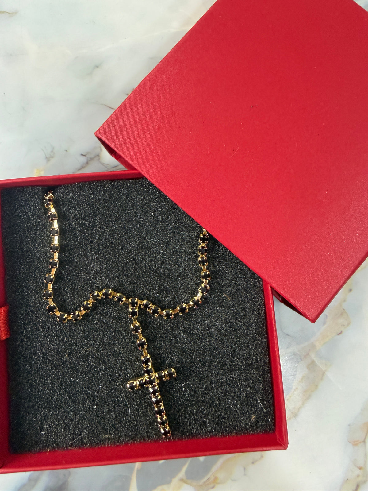 COLLANA CROCE BRILLANTINI NERA
