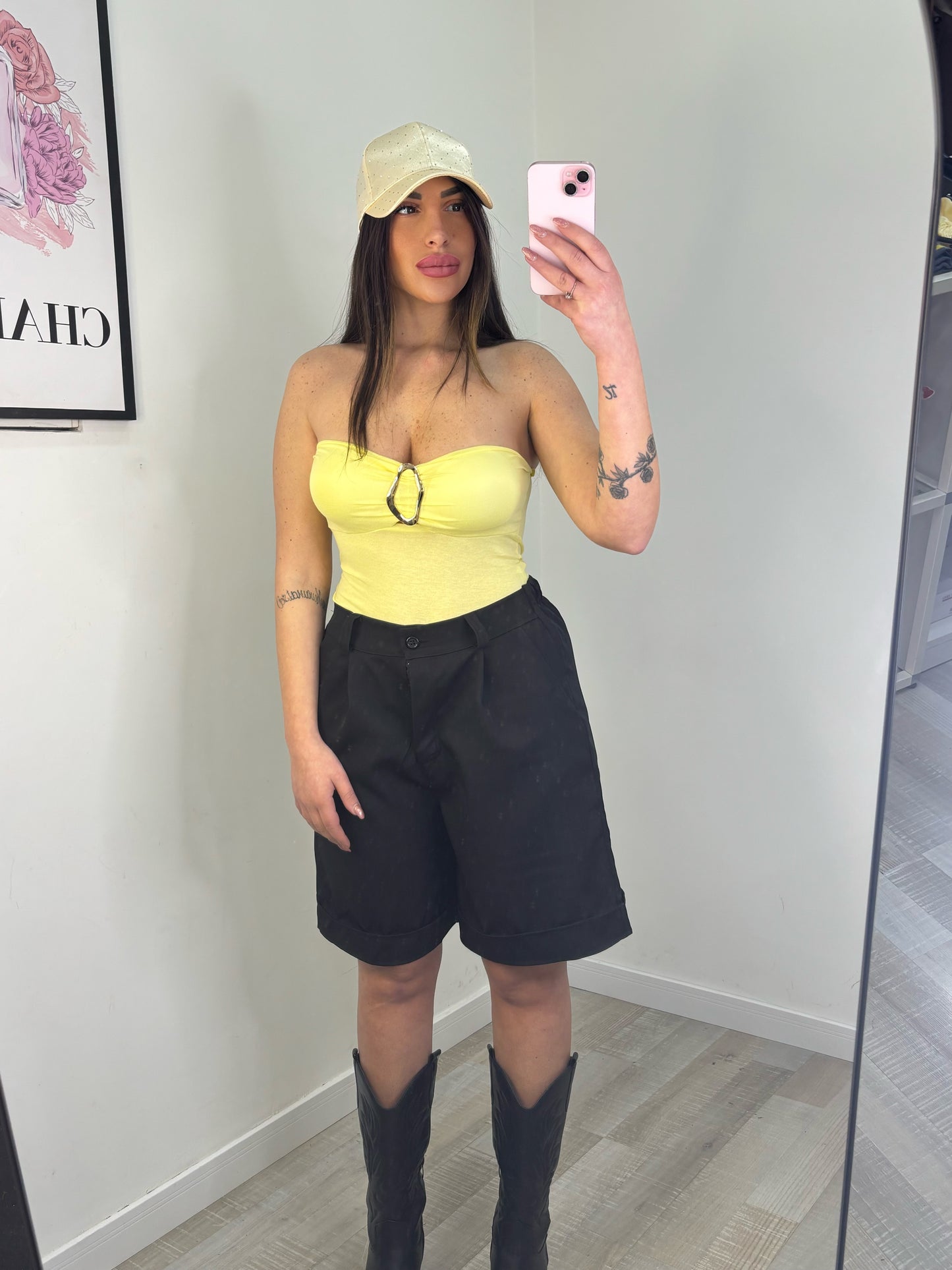 BODY CON FIBBIA GIALLO