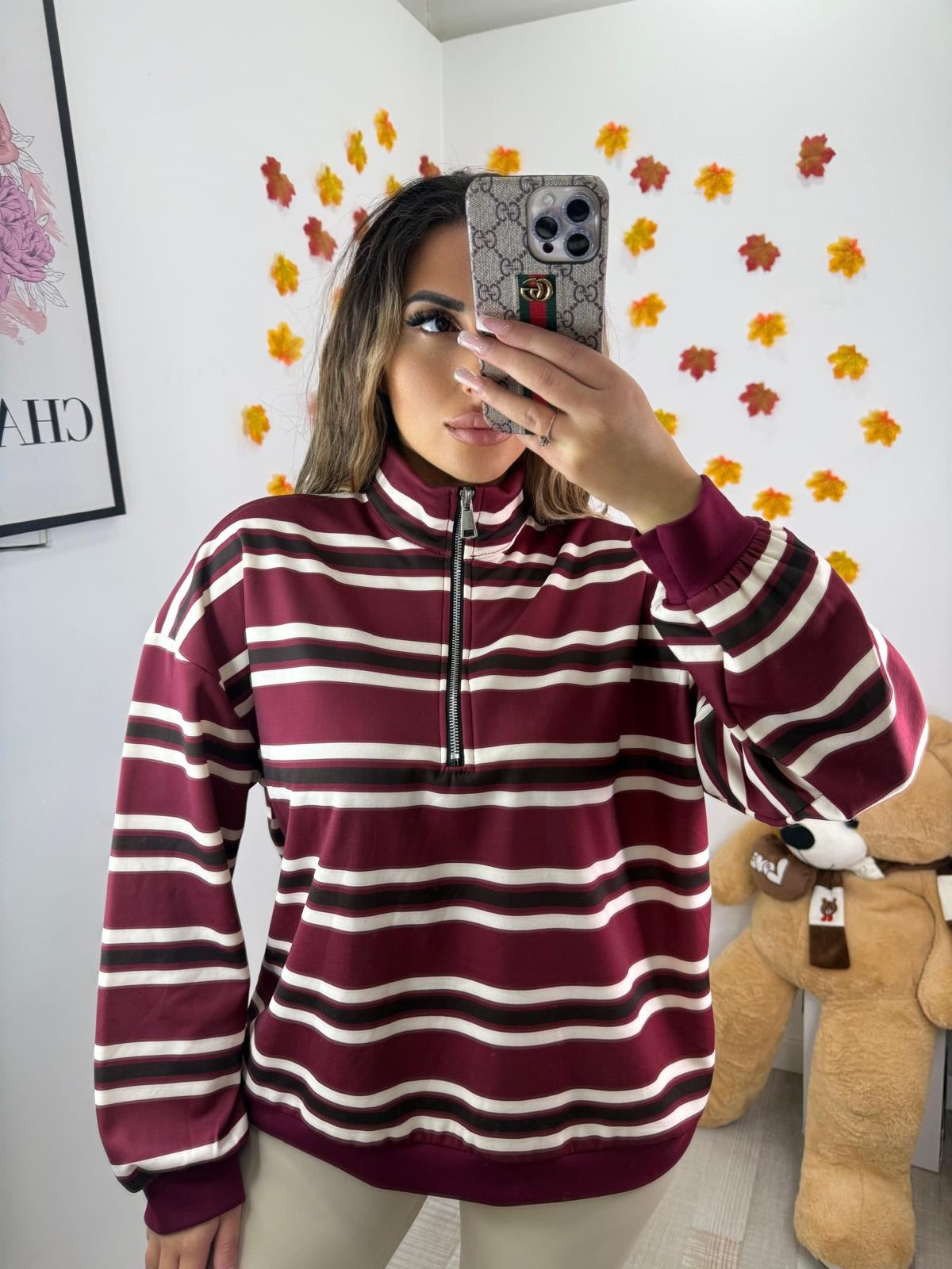 FELPA RIGHE BORDEAUX